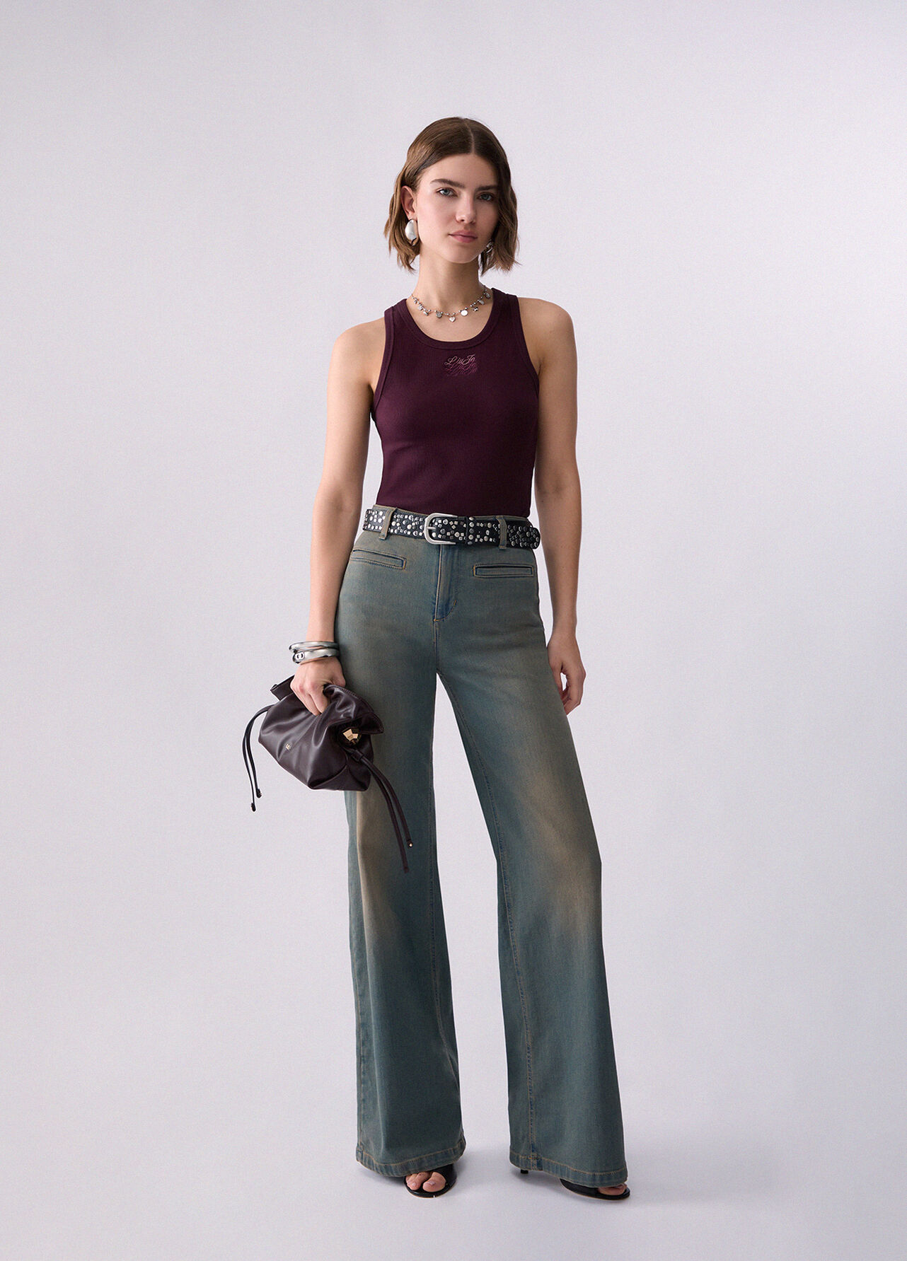 Jeans flare con tasche a filetto - BLUE DENIM