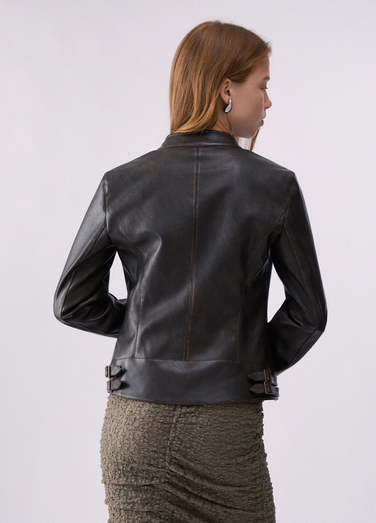 Giacca biker in tessuto spalmato - DARK BROWN