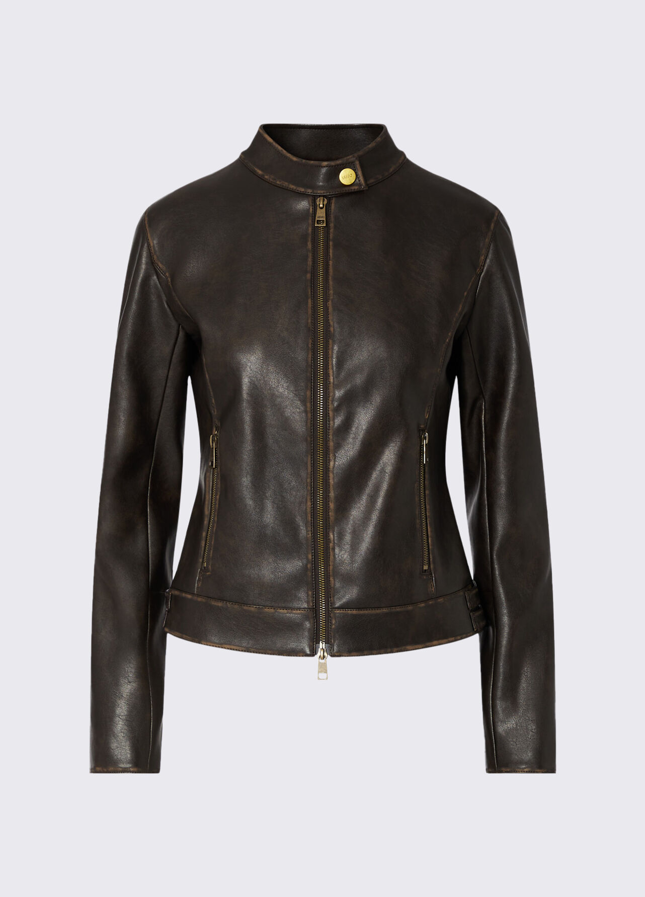 Giacca biker in tessuto spalmato - DARK BROWN
