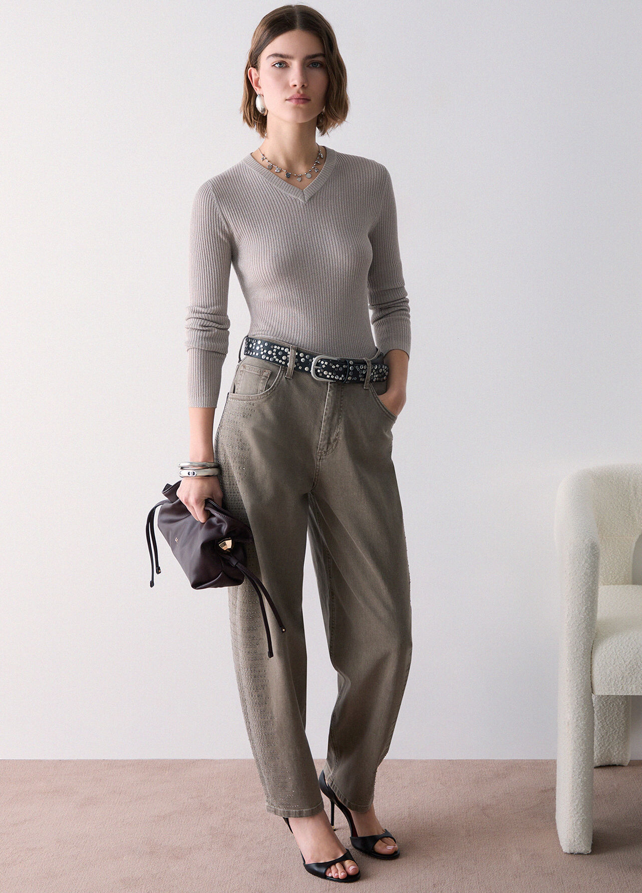 Maglia lamé - BEIGE