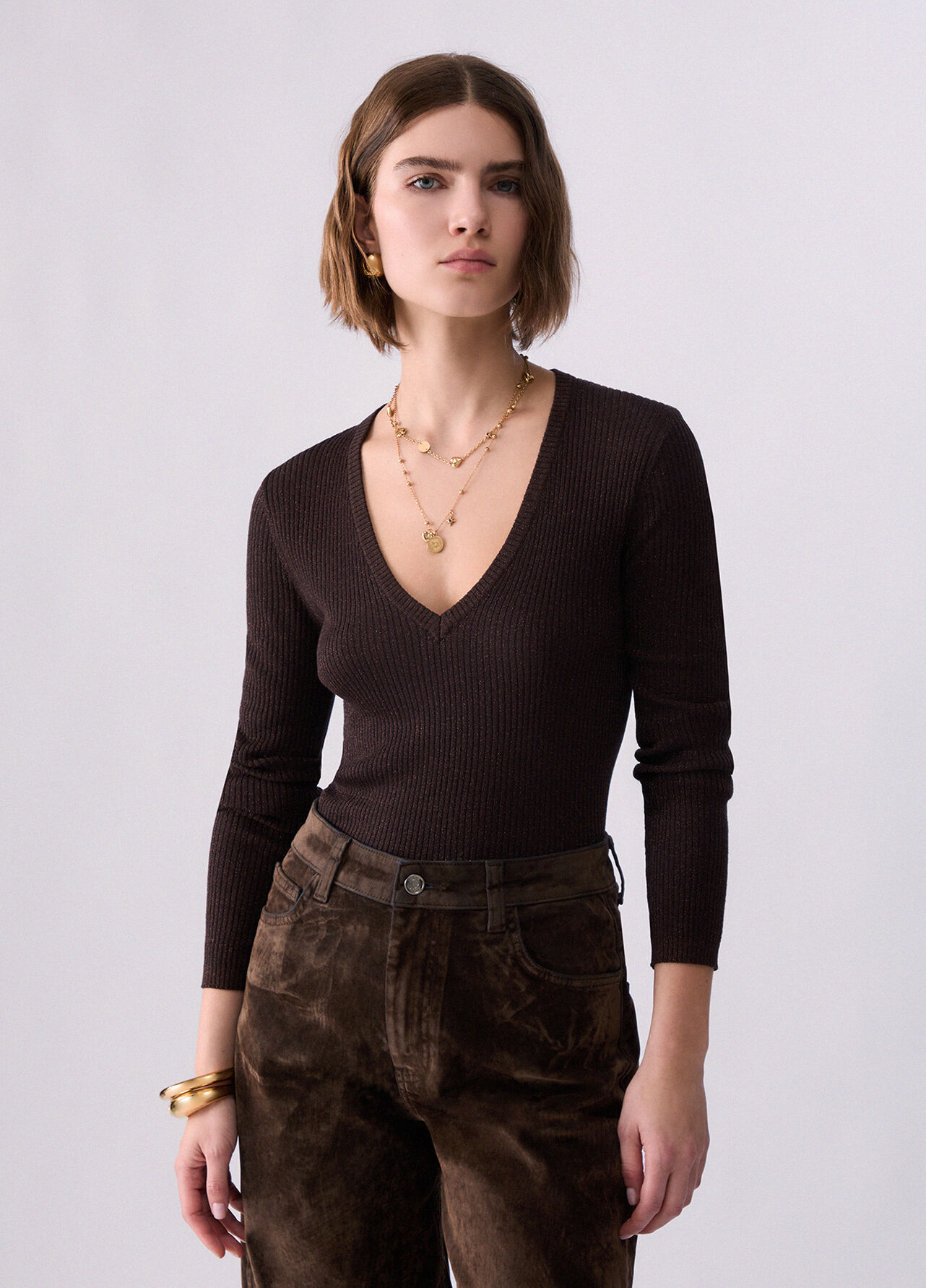Maglia lamé - DARK BROWN