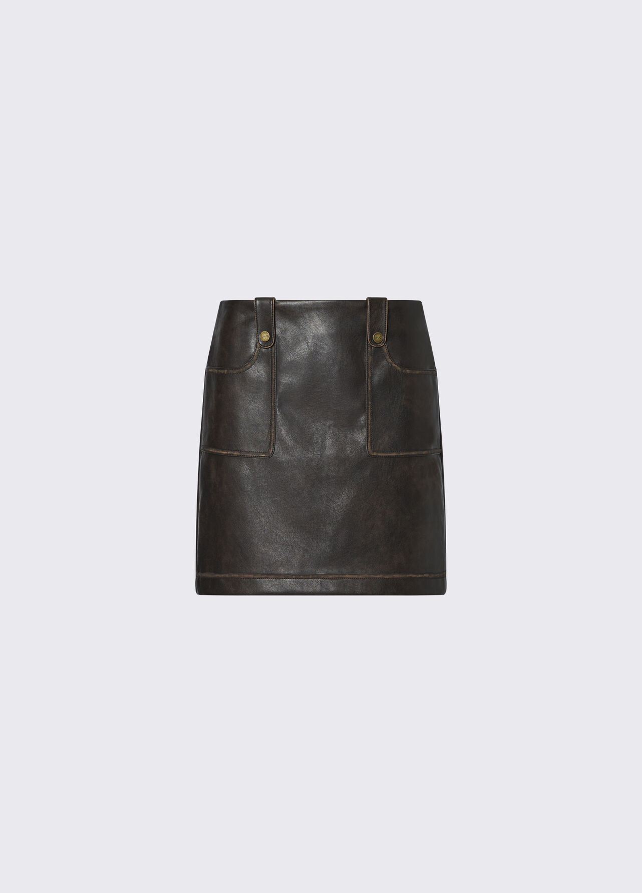 Minigonna in tessuto spalmato con tasche - DARK BROWN