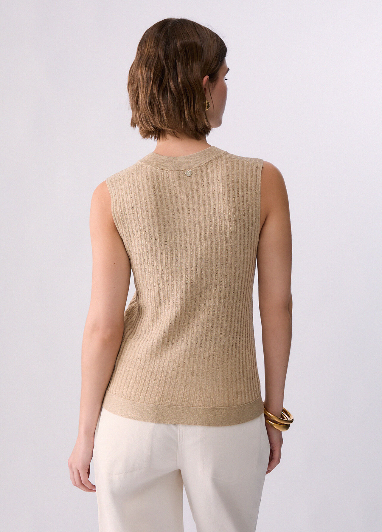 Top in maglia con fiocco - BEIGE