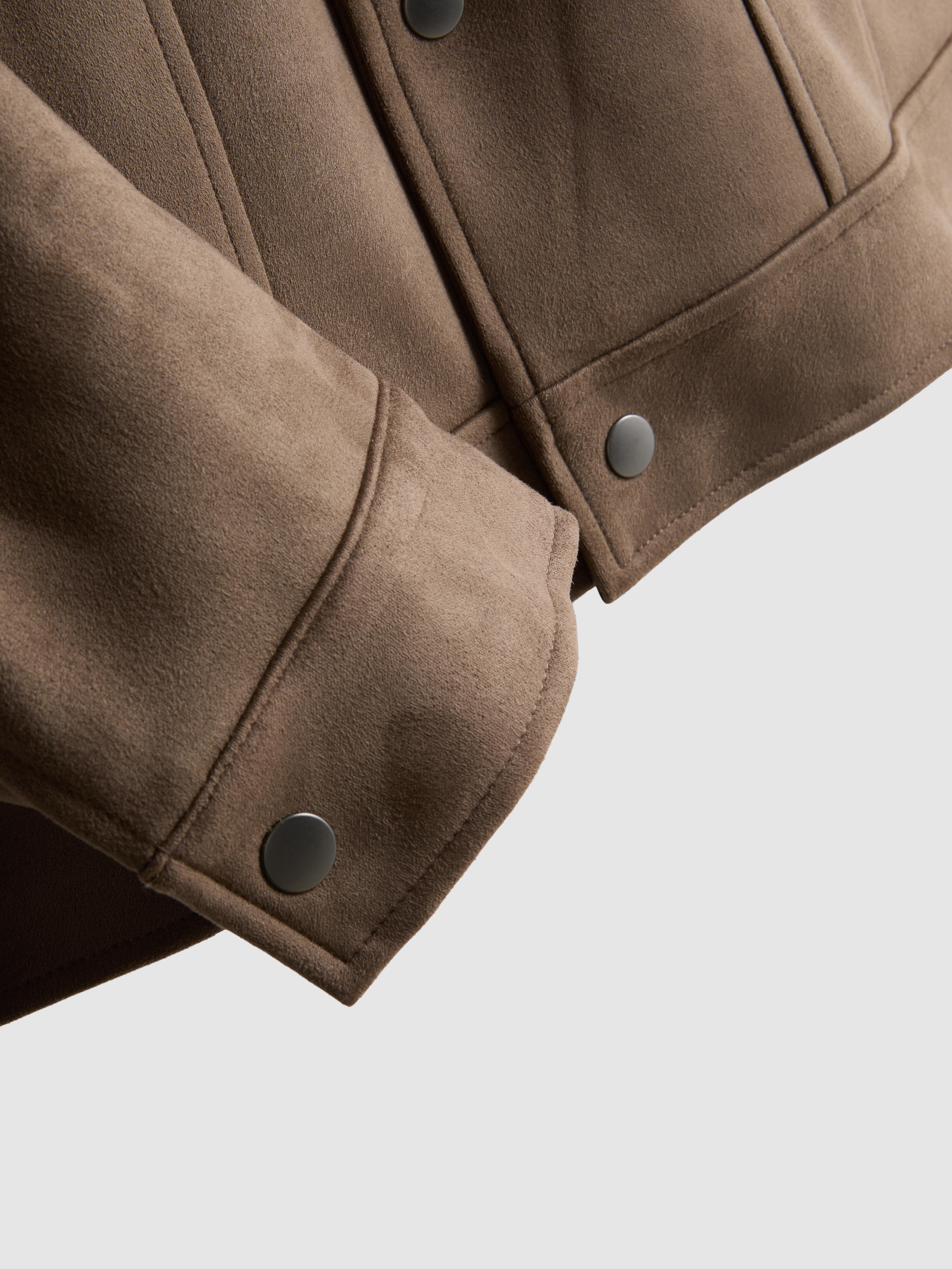 Faux Suede Trucker Jacket - Taupe