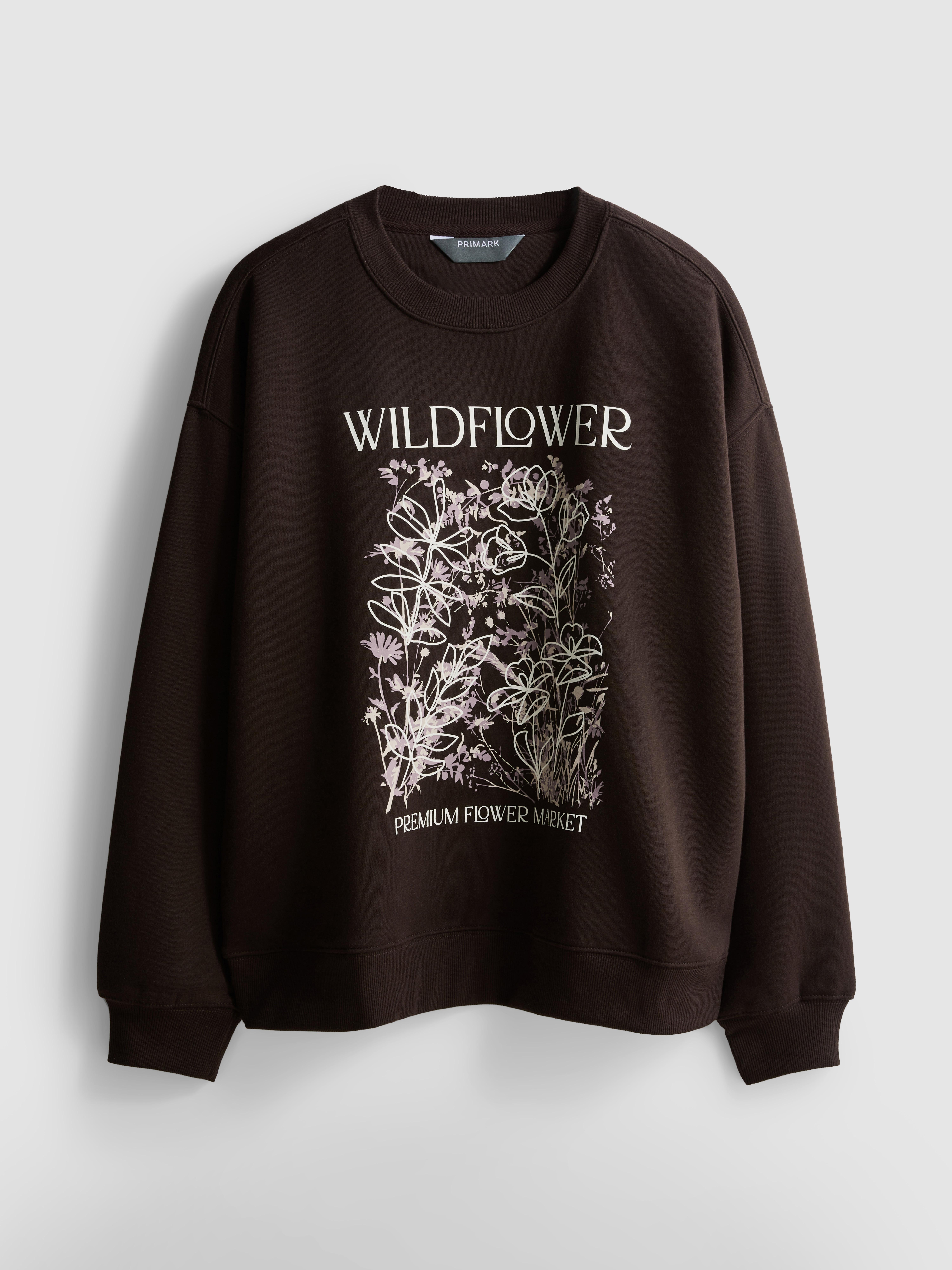 Cotton Blend Relaxed Graphic Sweatshirt - Chocolate