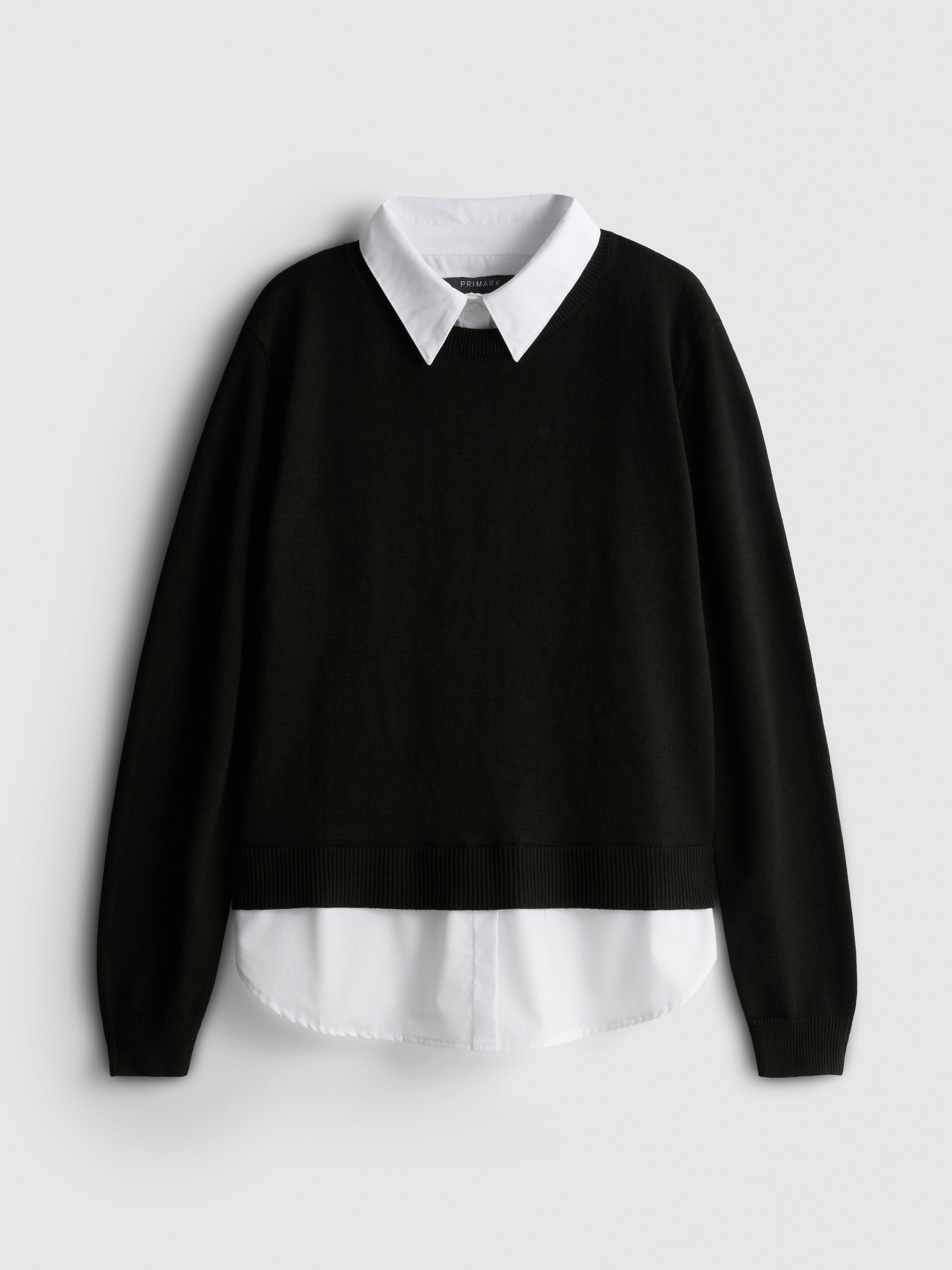 2-in-1 Button-Down & Sweater - Black
