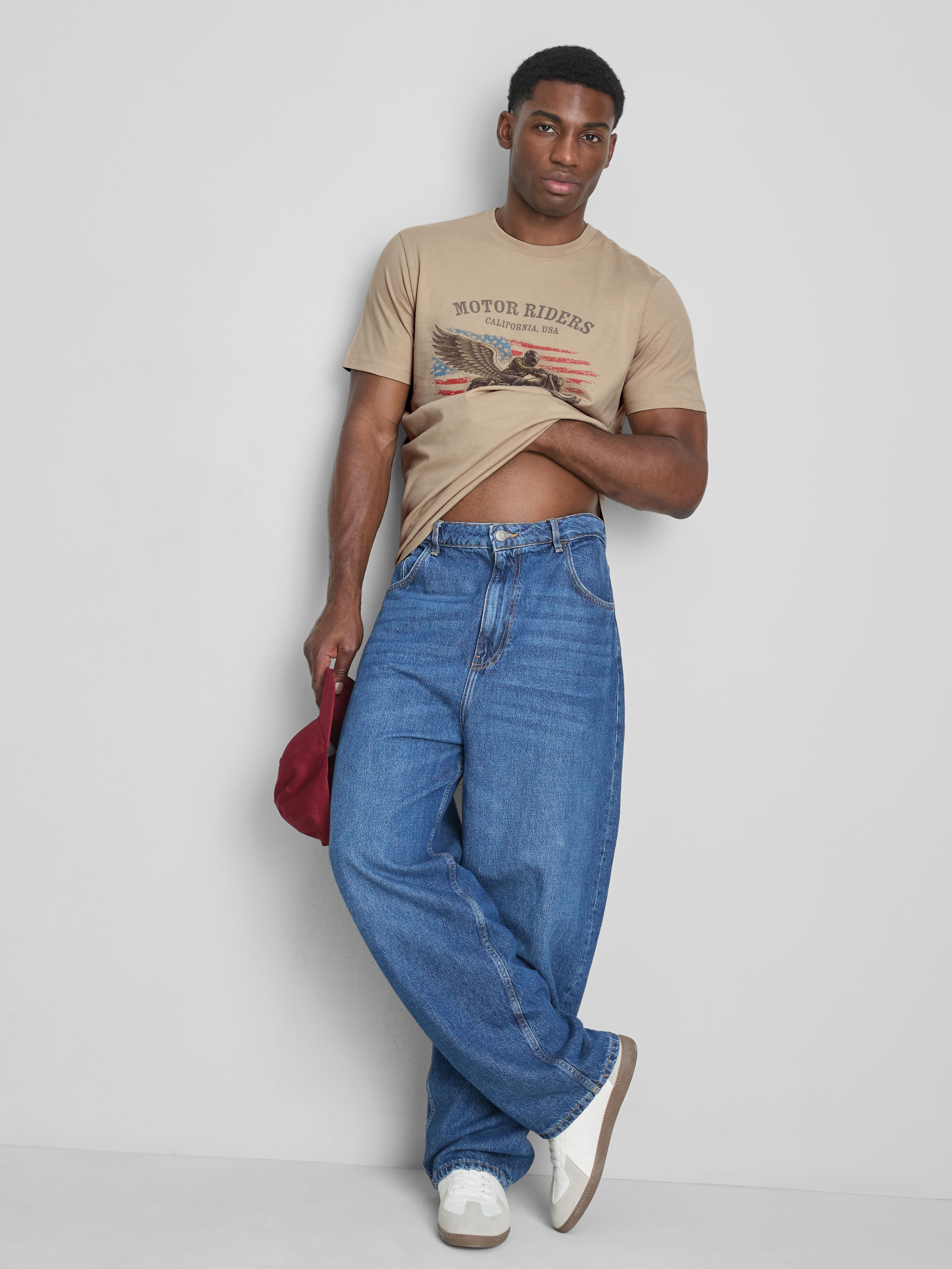 Pure Cotton Motor Riders Graphic T-Shirt - Stone