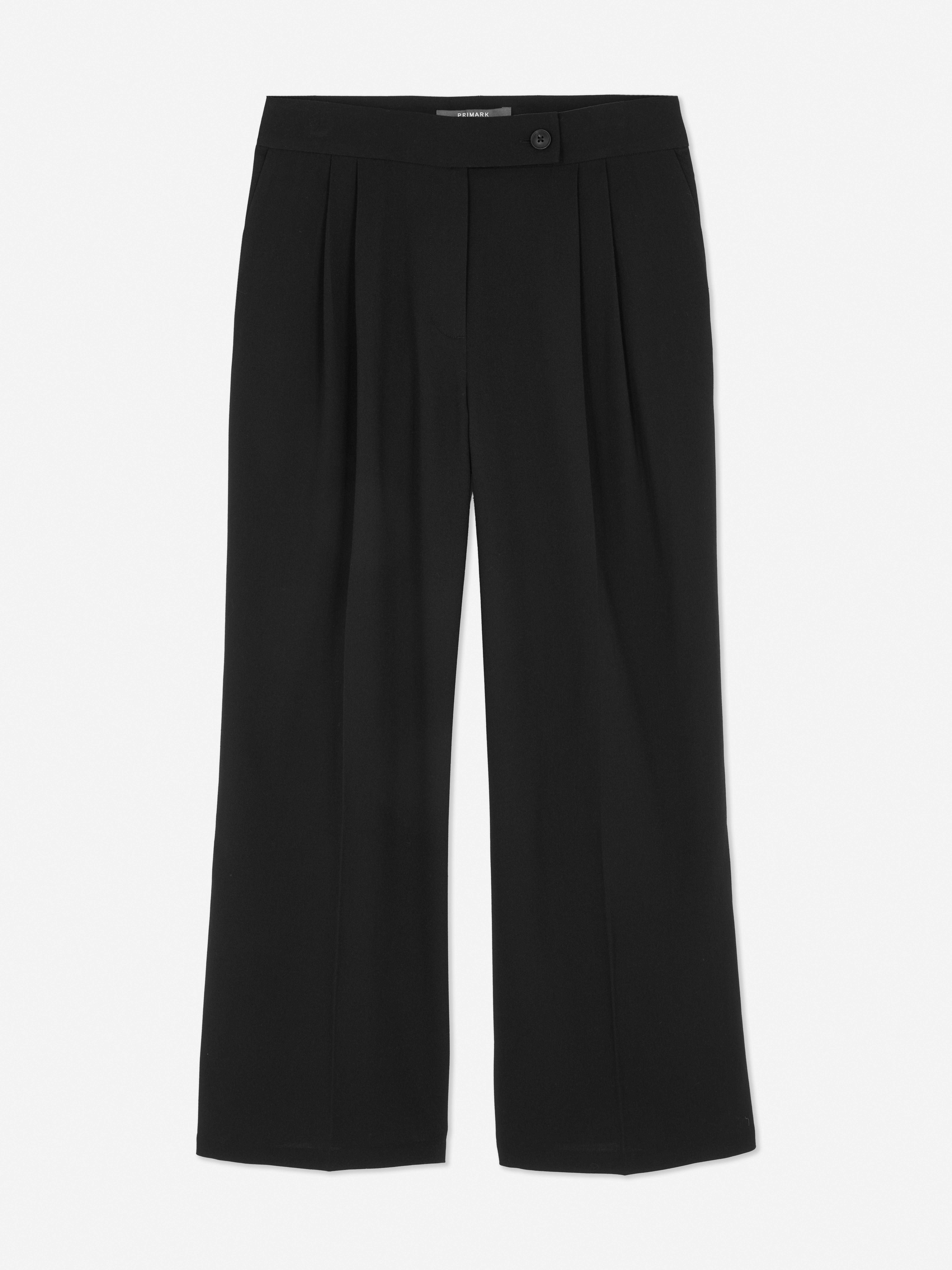 Mid-Rise Pleated Pants - Black