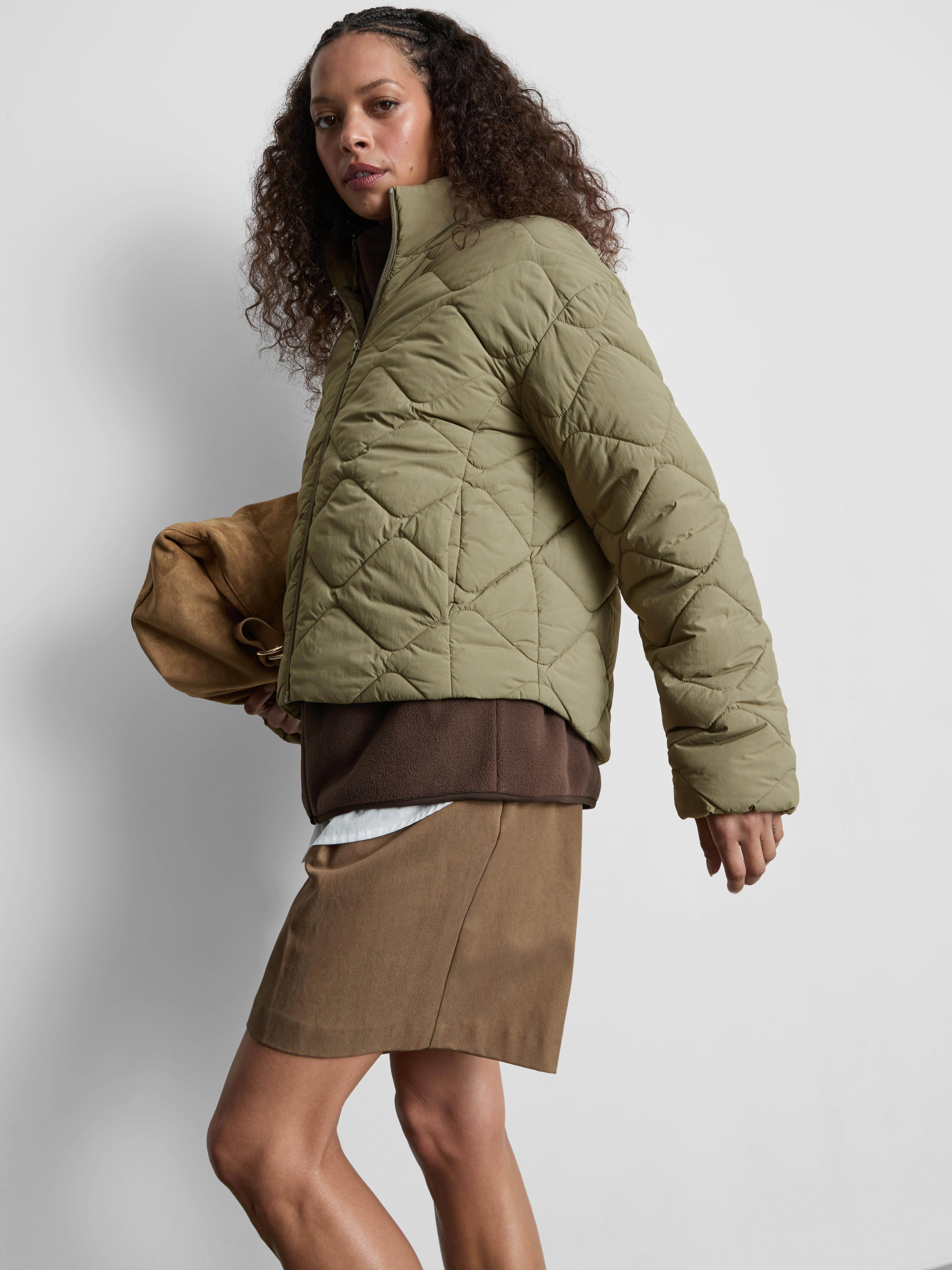 Quilted Funnel Neck Jacket - Olive
