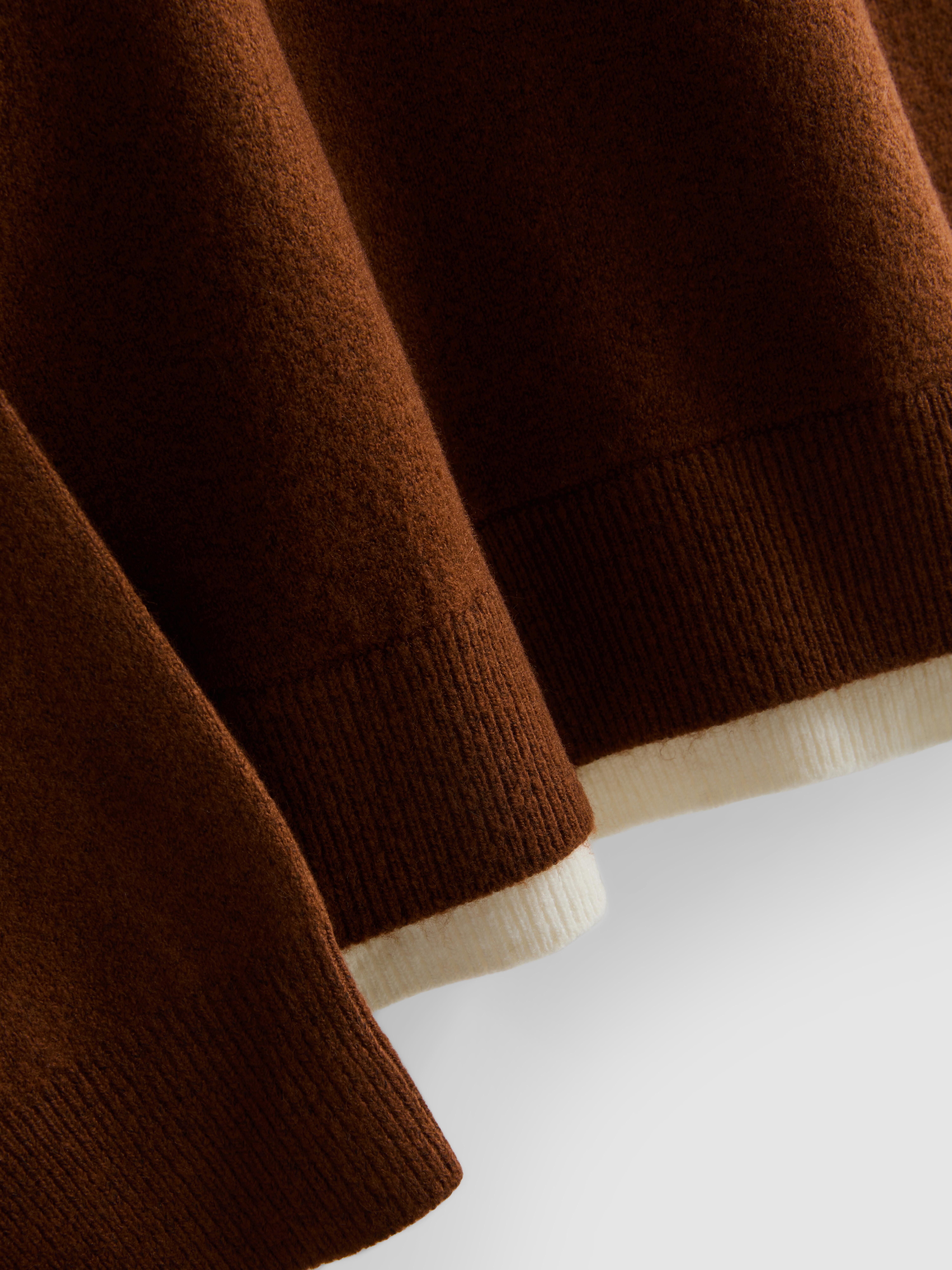 Knitted Double Layer Crew Neck Sweater - Caramel
