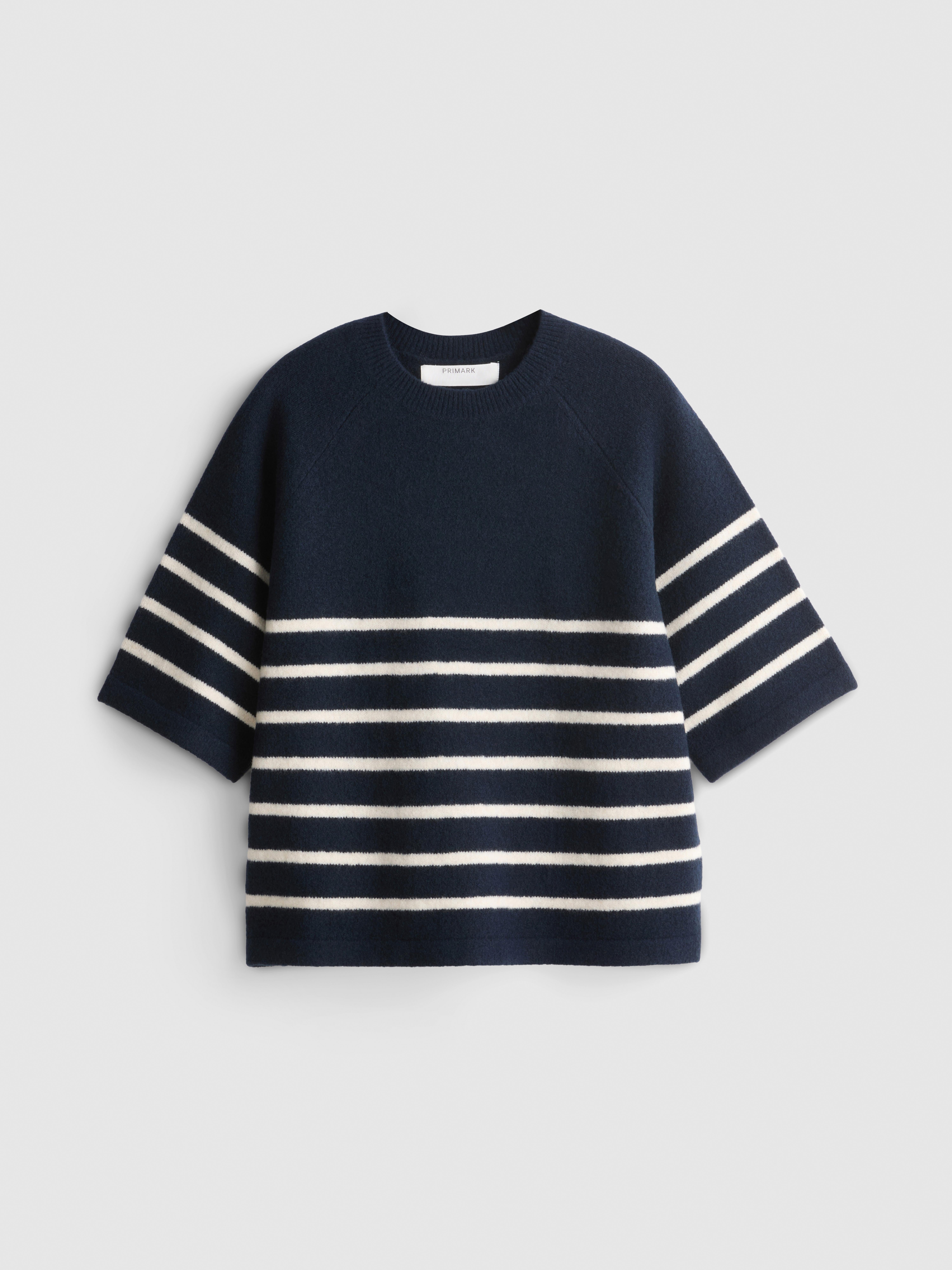 Wool-Blend Knitted Boxy T-Shirt - Navy