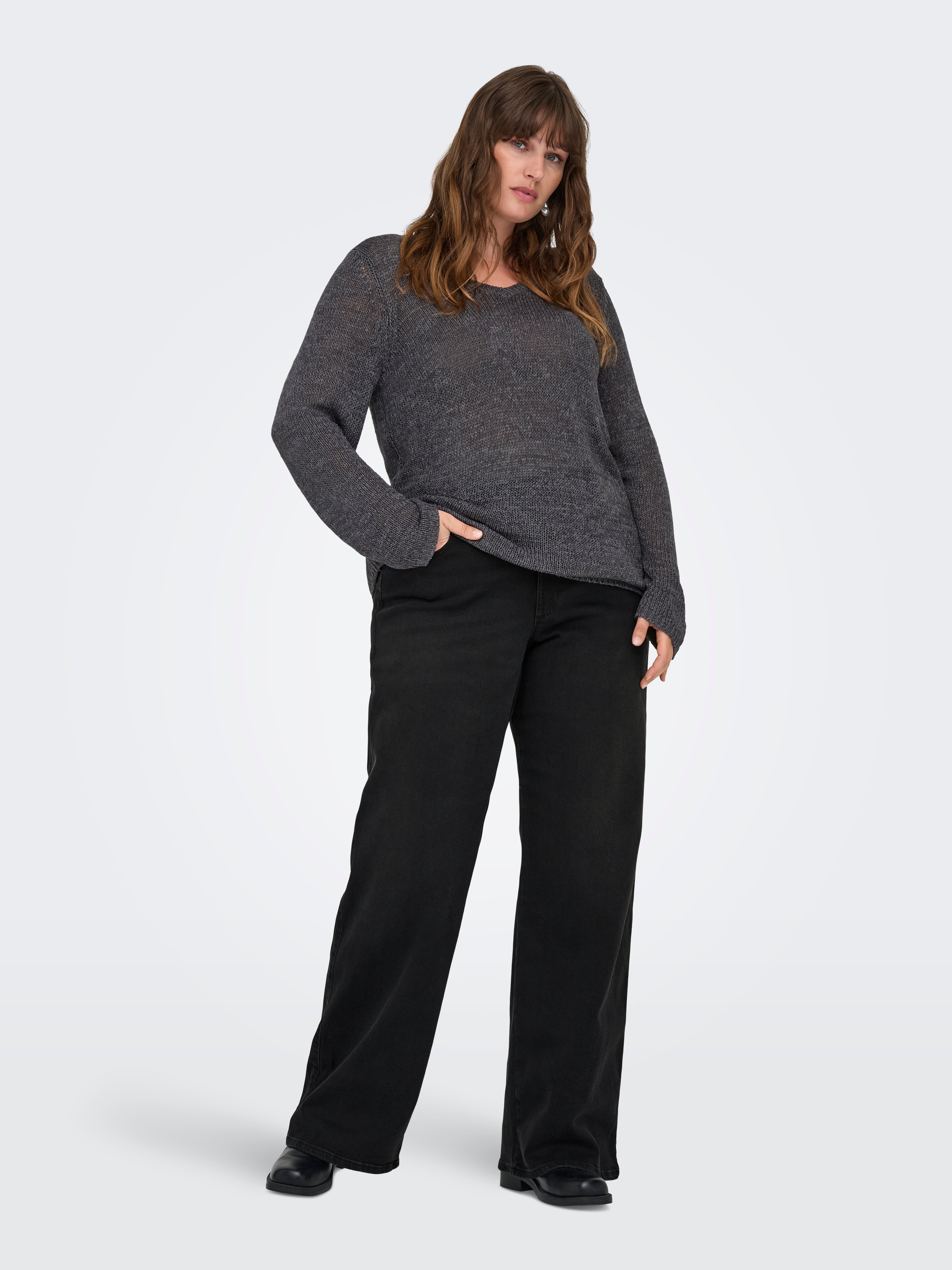 CARSNOW High waist Wide Leg Fit Jeans Washed Black