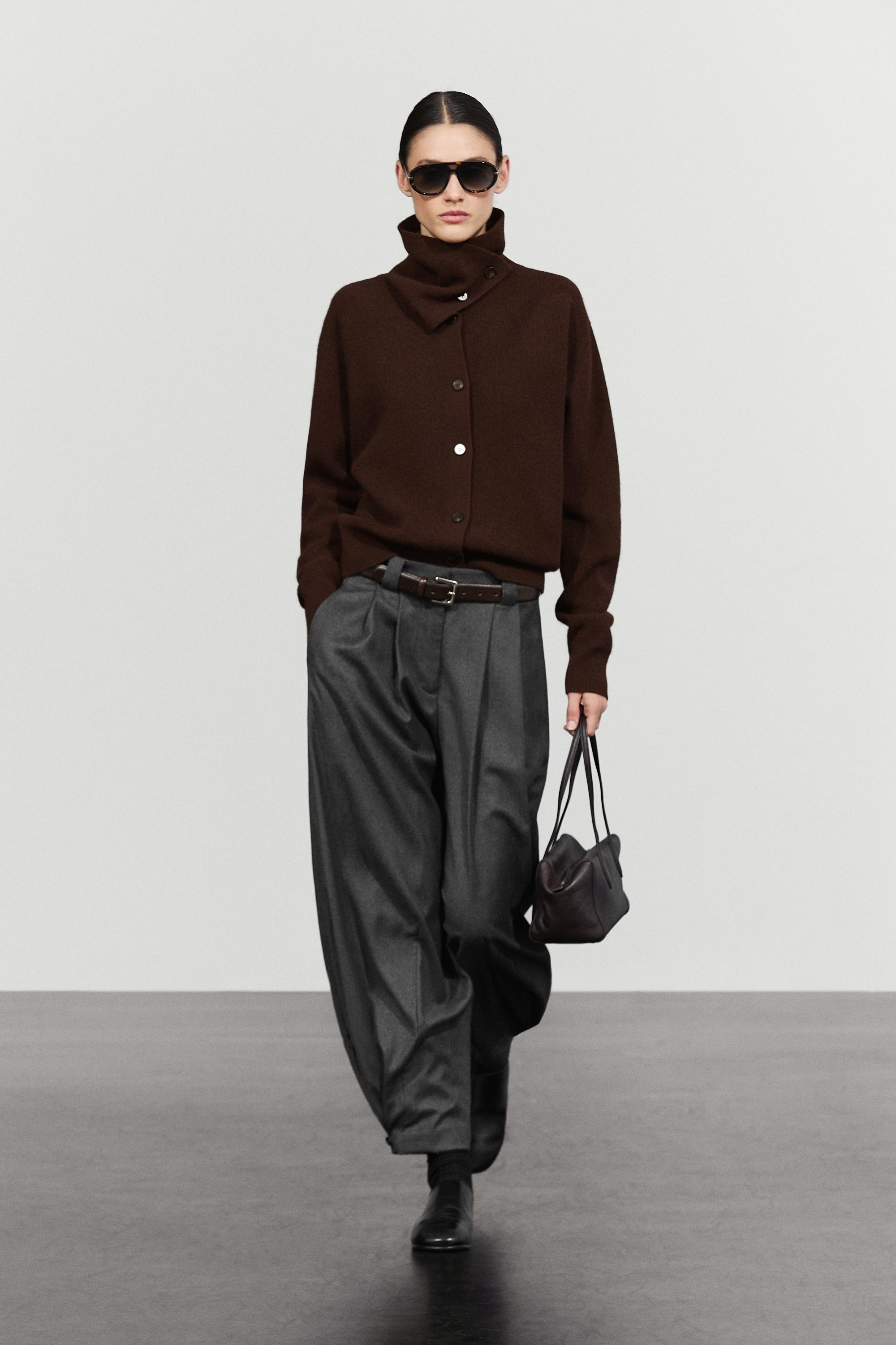 Pleated flannel trousers with hem detail - DARK GREY