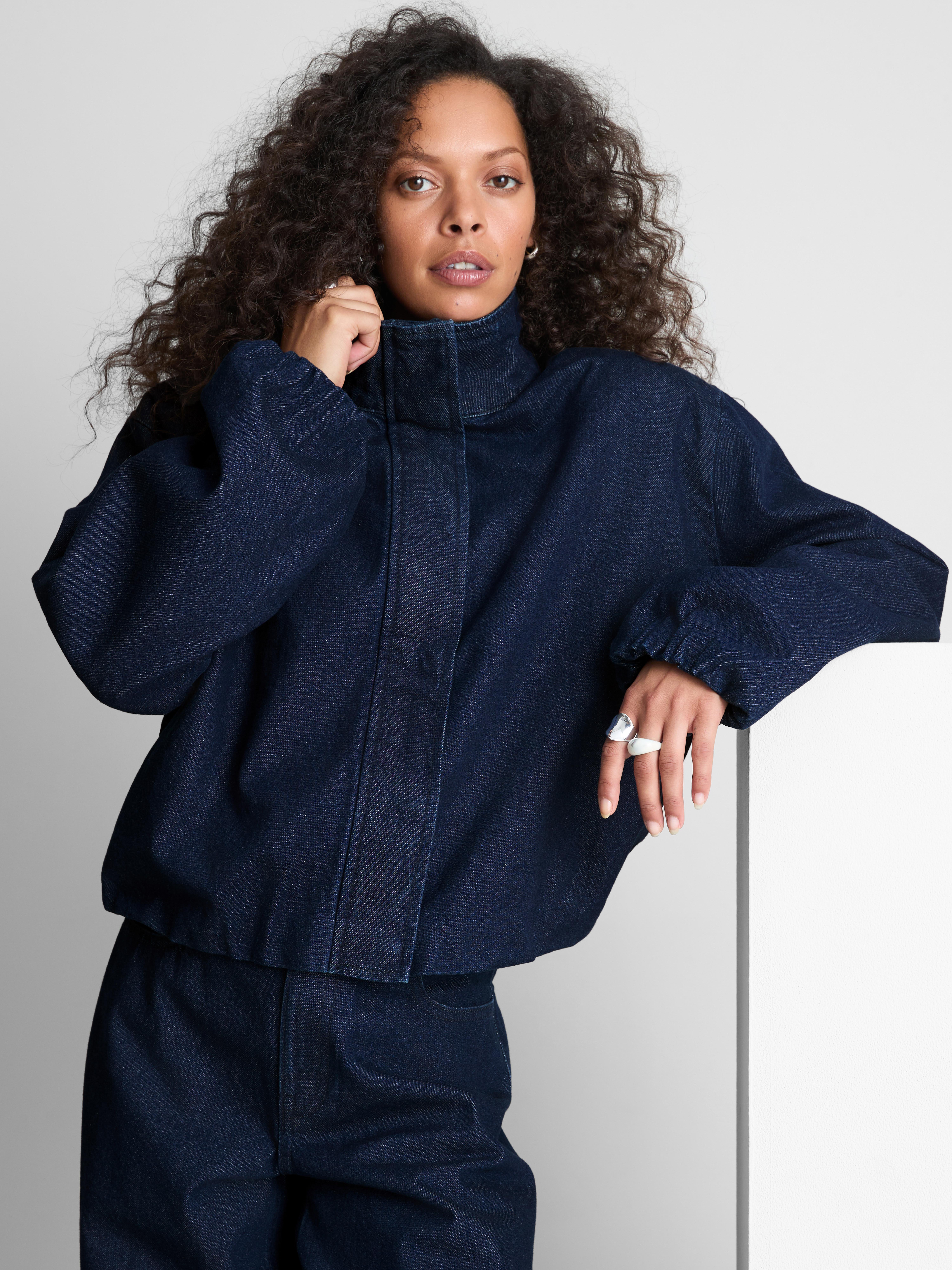 Paula Echevarría Funnel Neck Denim Jacket - Indigo