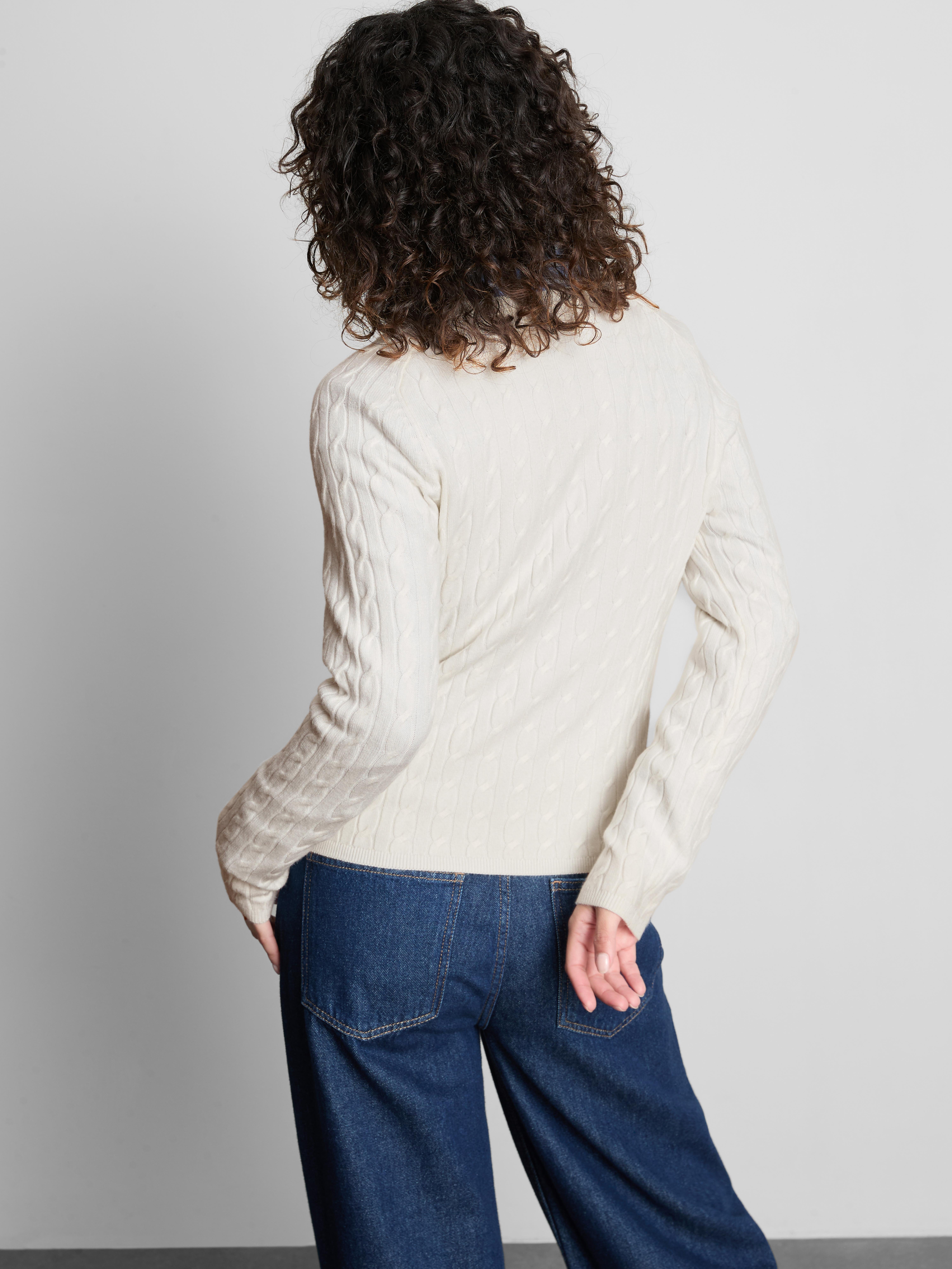 Cable Knit Crew Neck Sweater - Ivory
