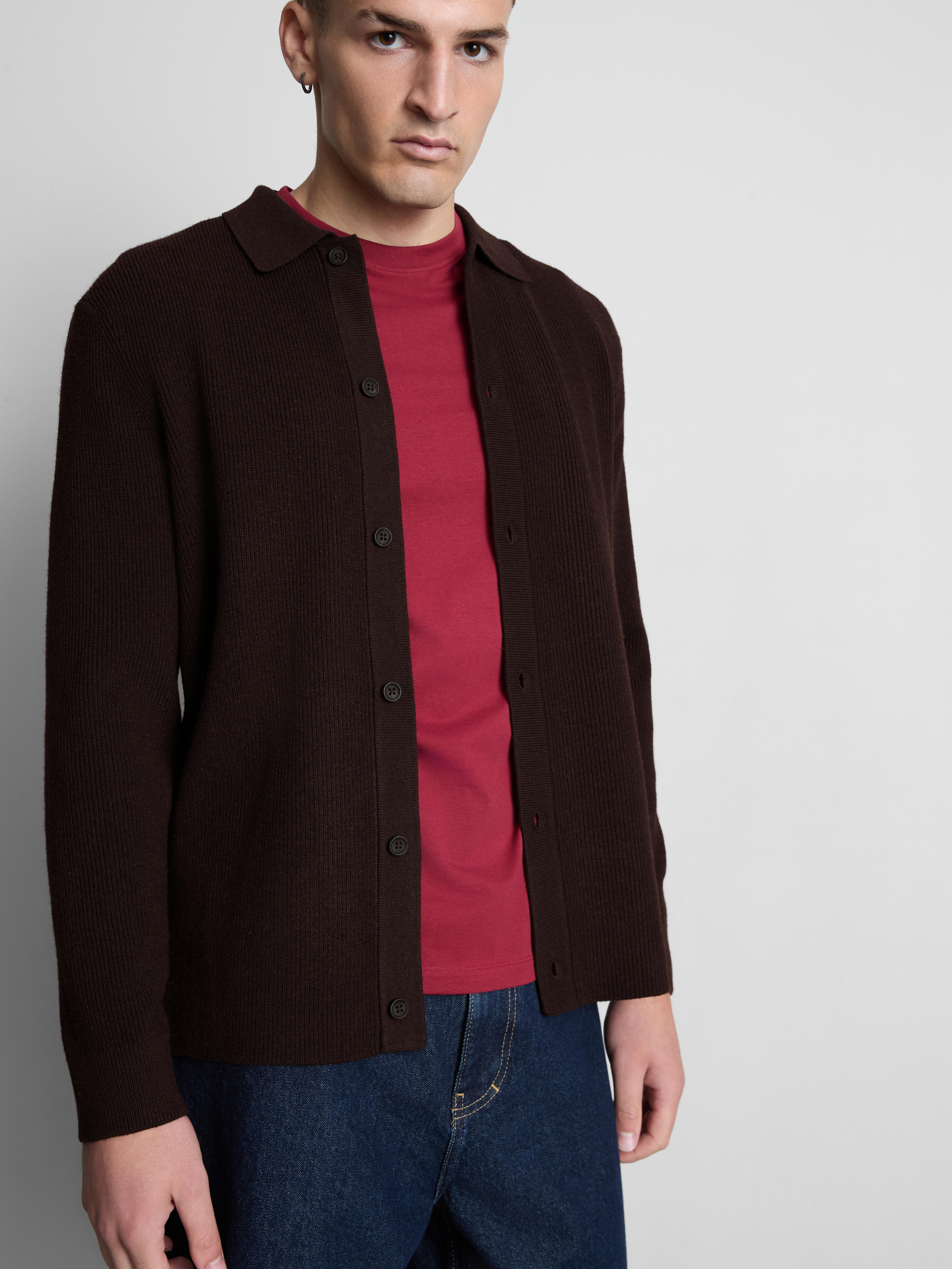Wool Blend Knitted Cardigan - Brown