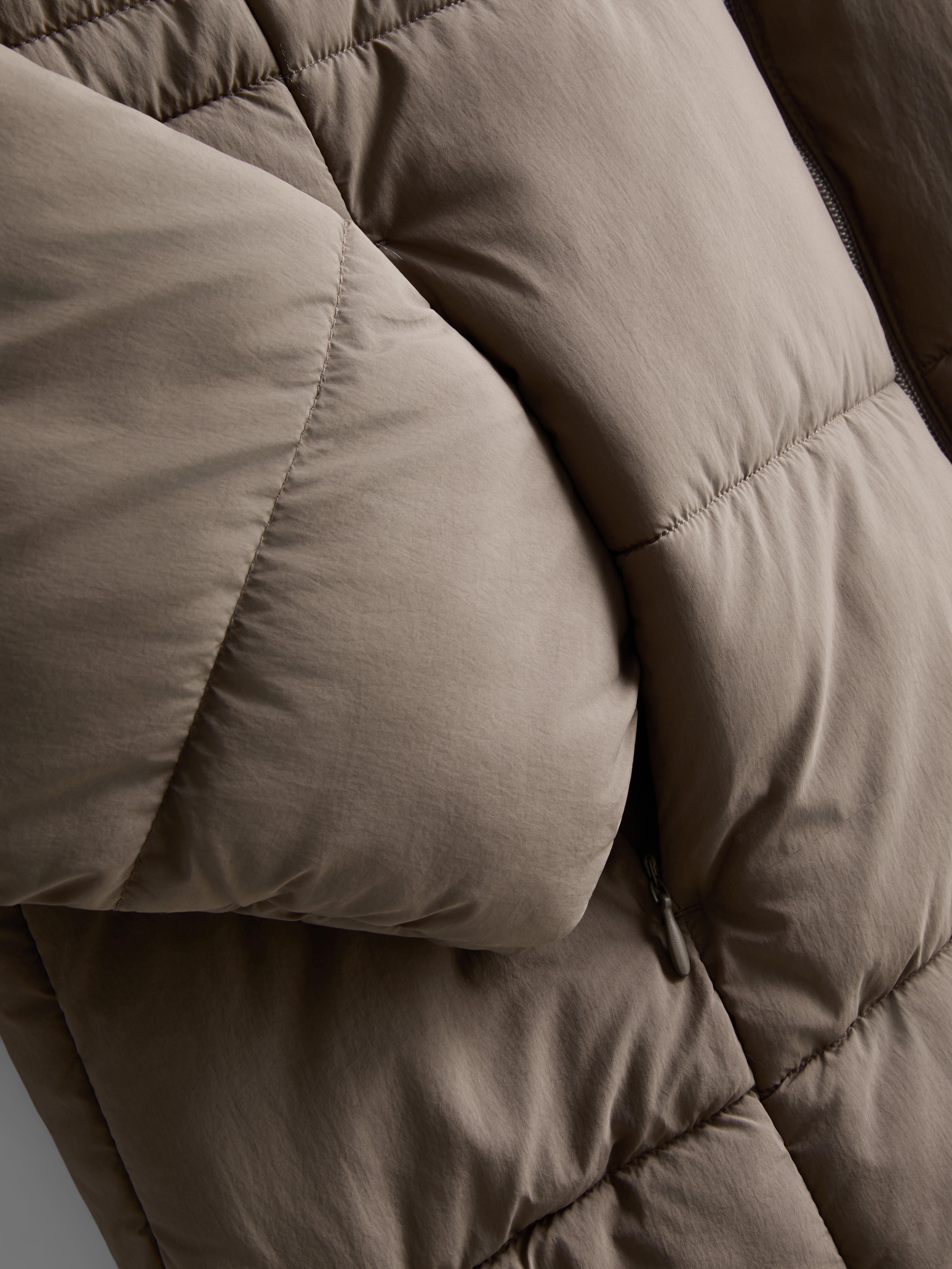 Longline Hooded Puffer Jacket - Mocha