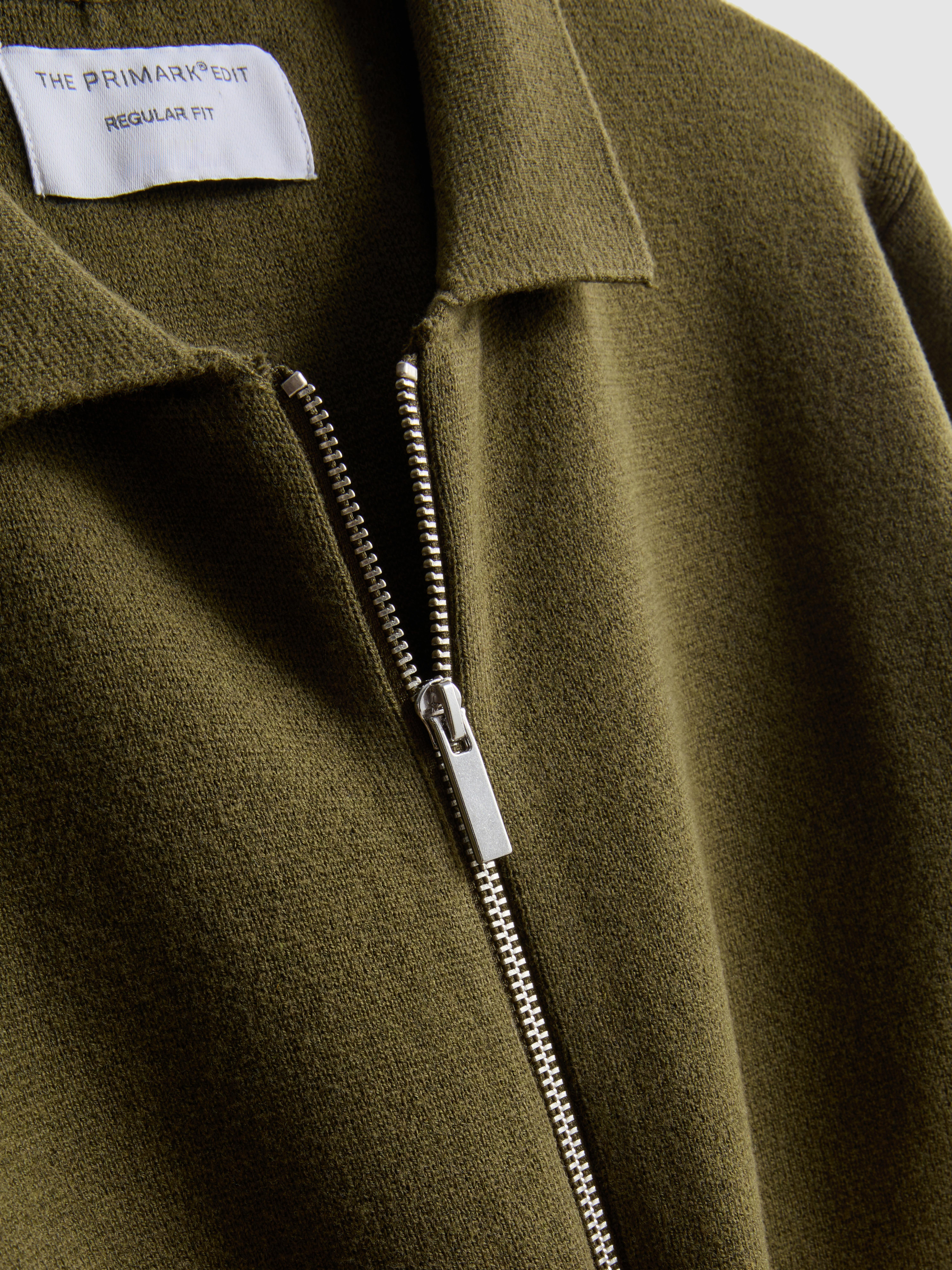 The Edit Knitted Harrington Jacket - Dark Green