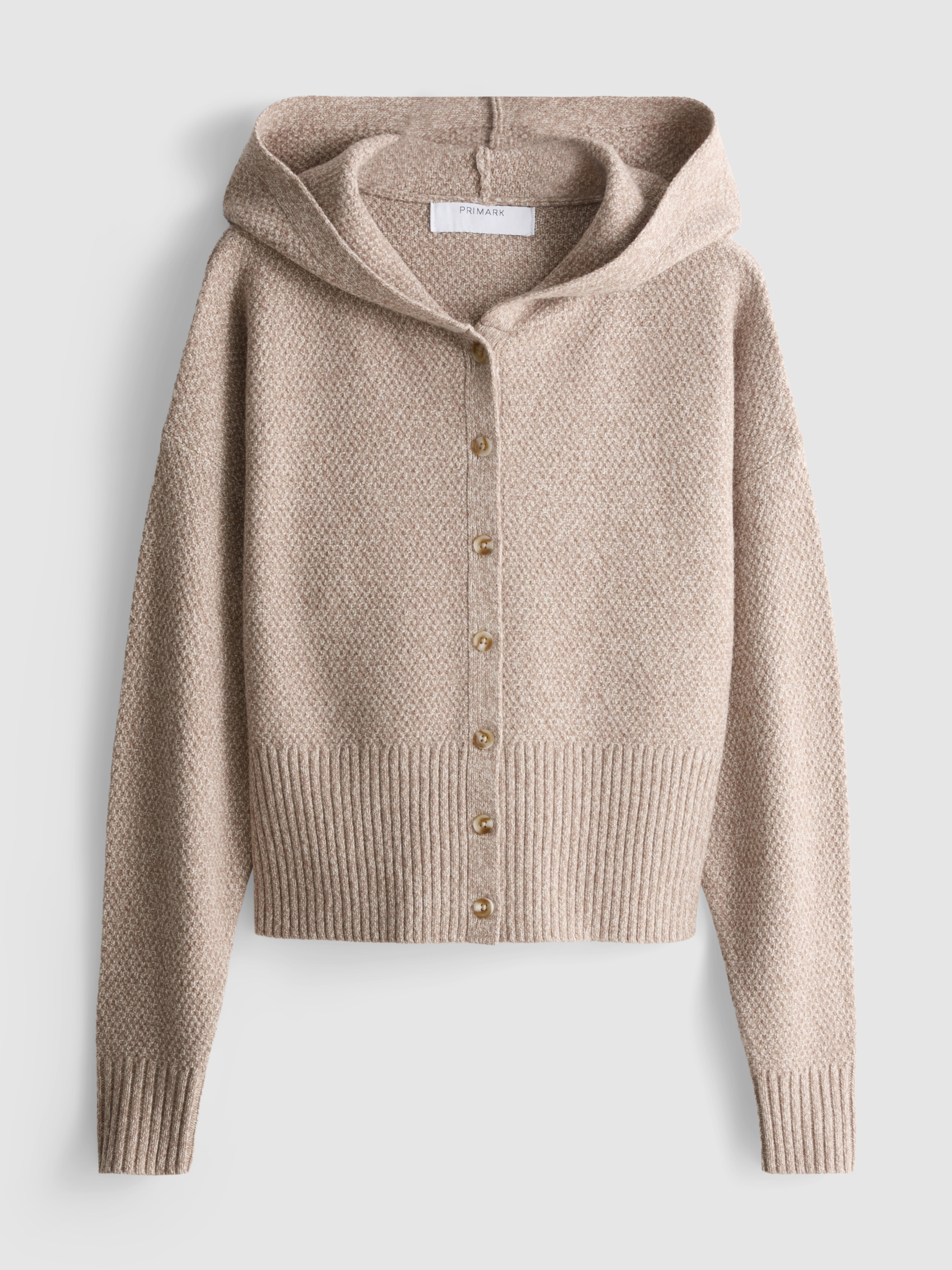 Knit Hooded Cardigan - Beige