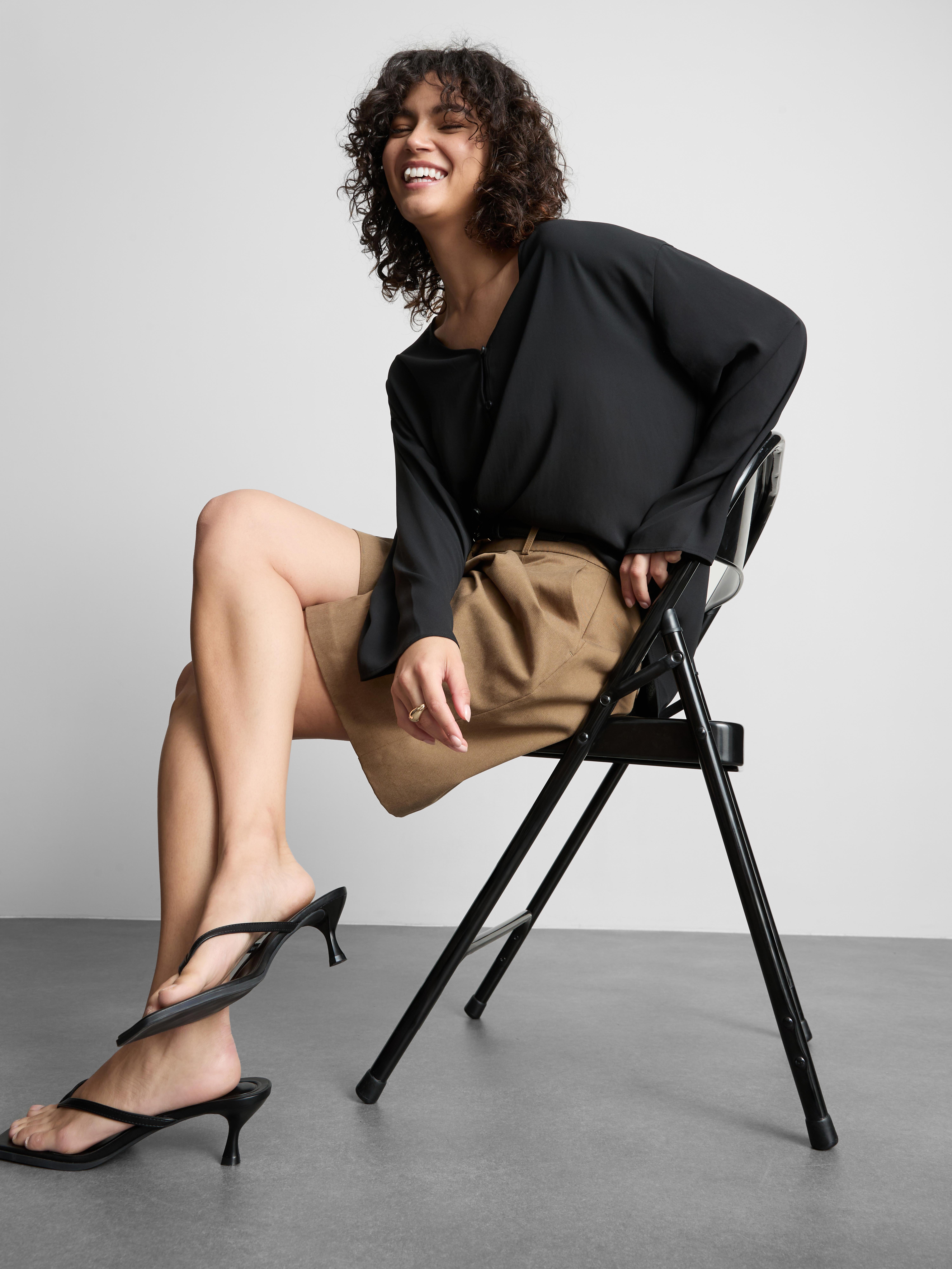 Crepe V-Neck Blouse - Black