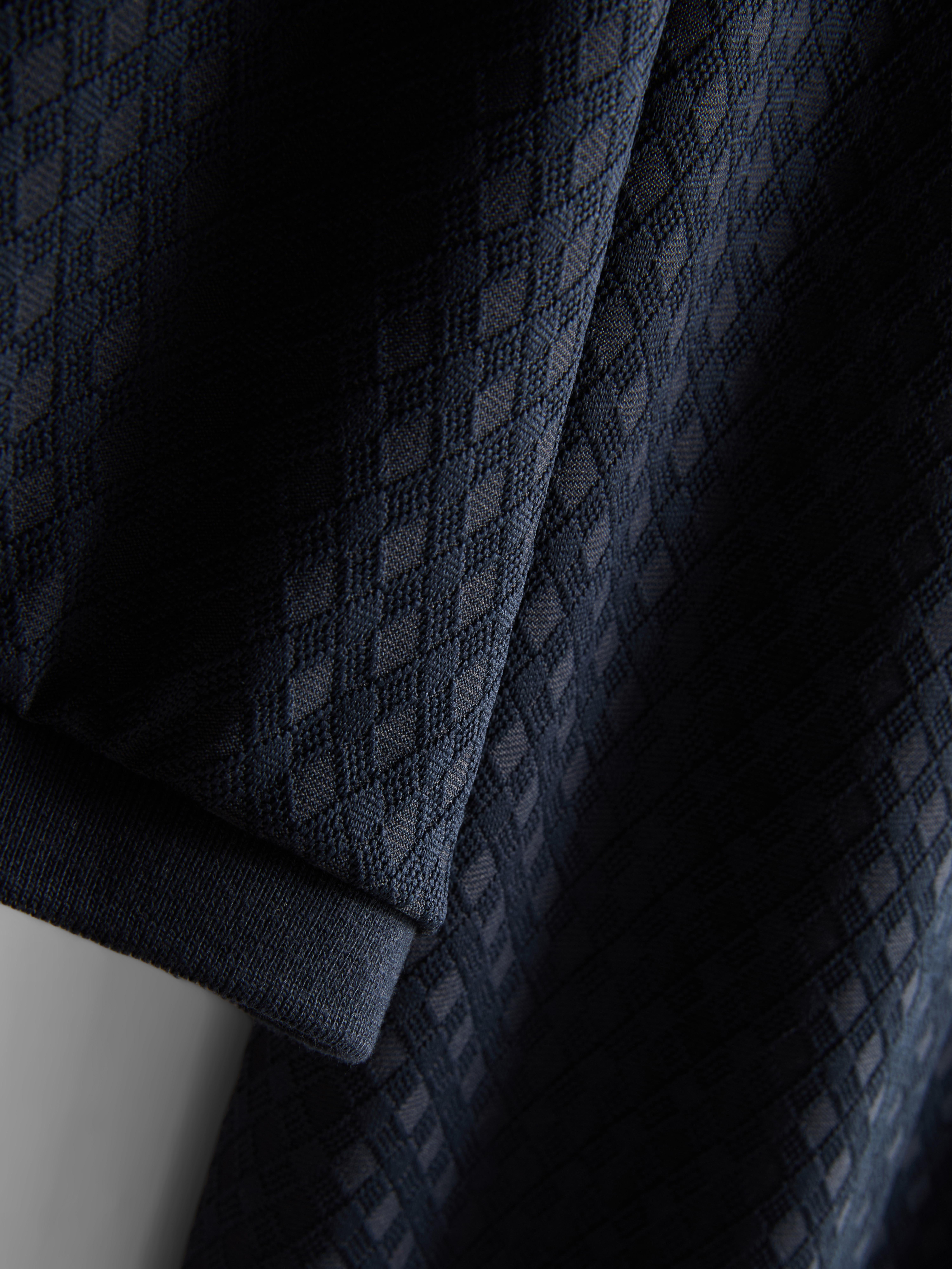 The Edit Textured Zip Polo Shirt - Navy