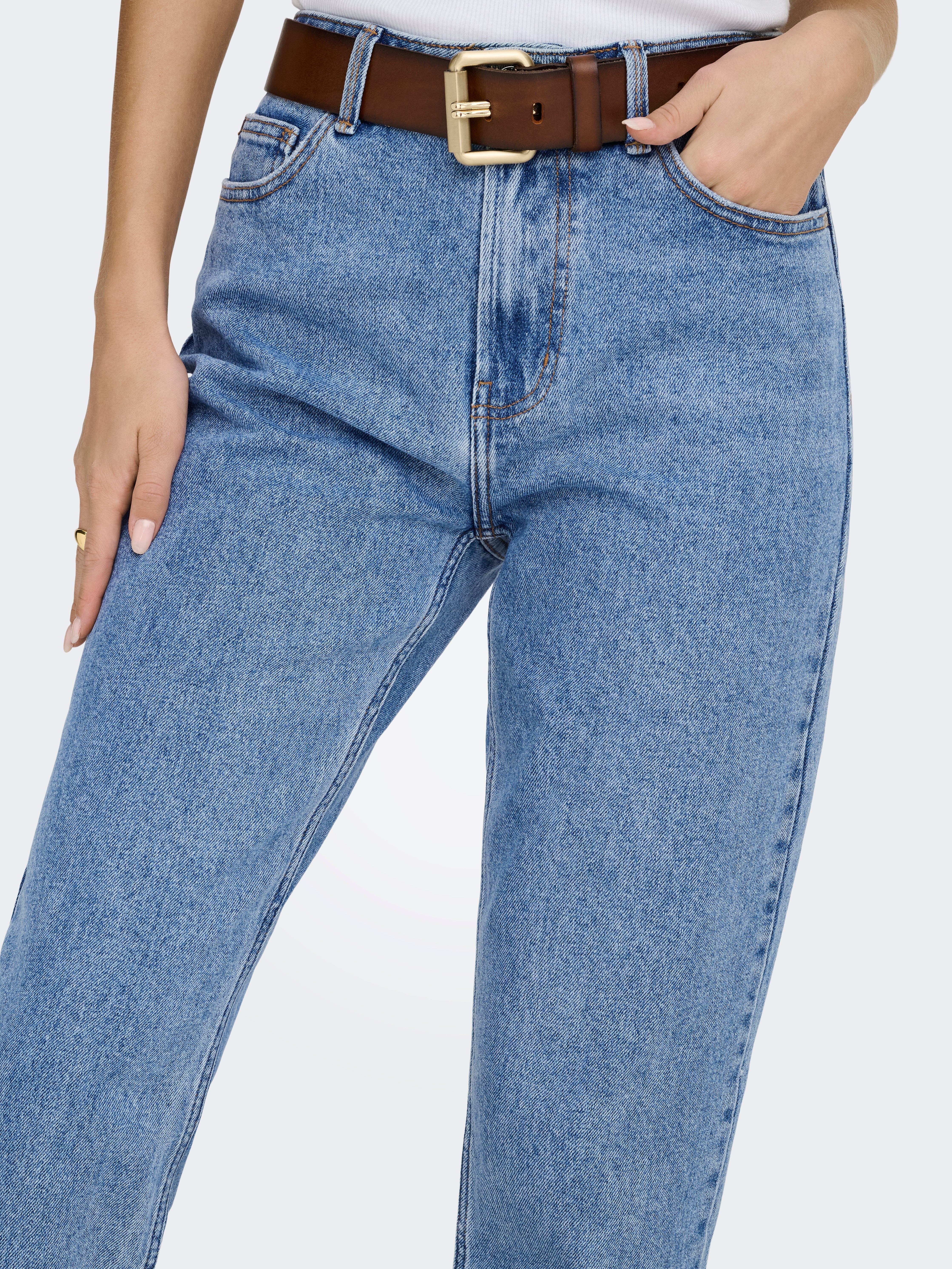 ONLEMILY High waist Straight Fit Cropped Jeans Light Blue Denim