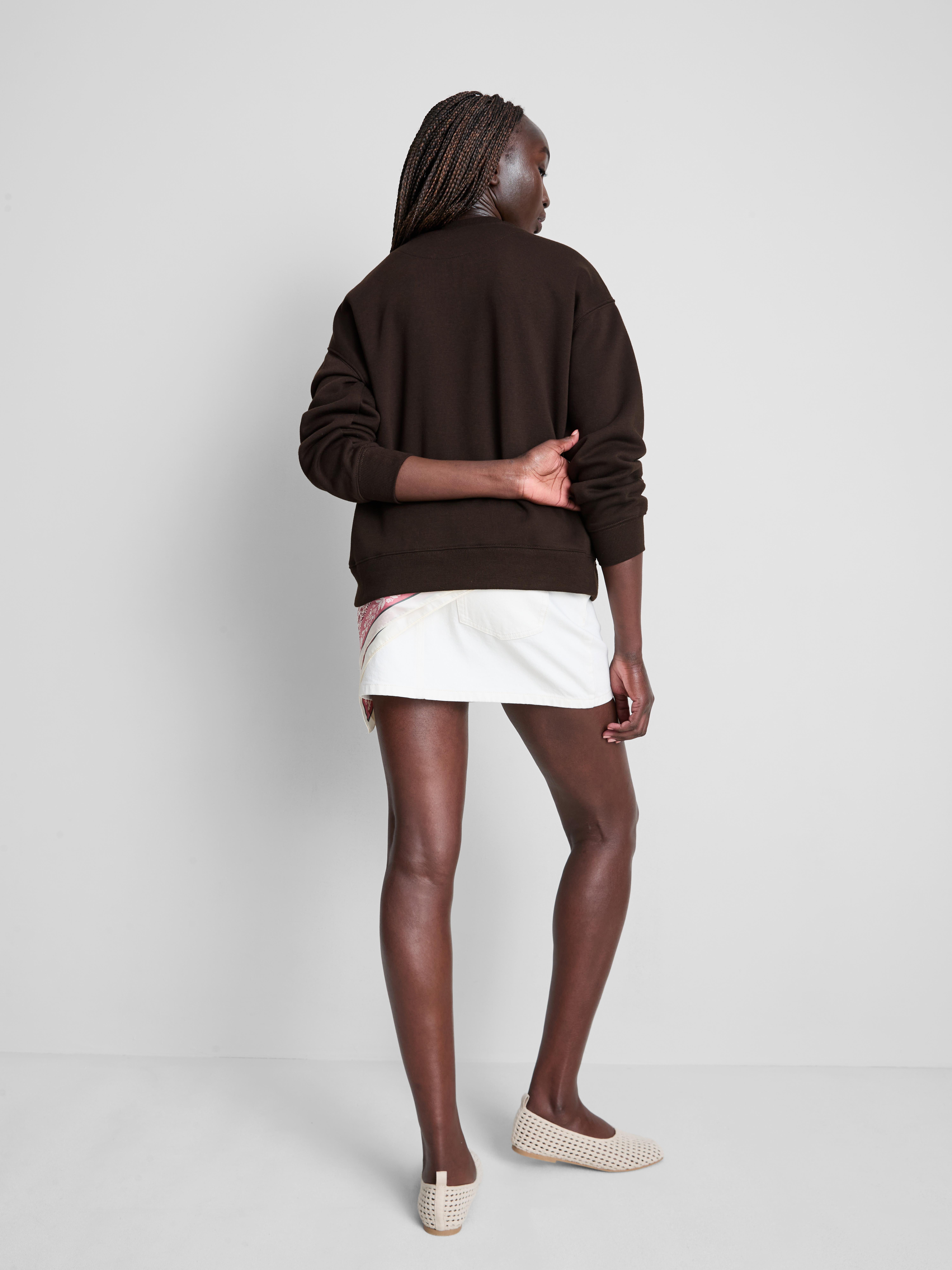 Cotton Blend Relaxed Graphic Sweatshirt - Chocolate