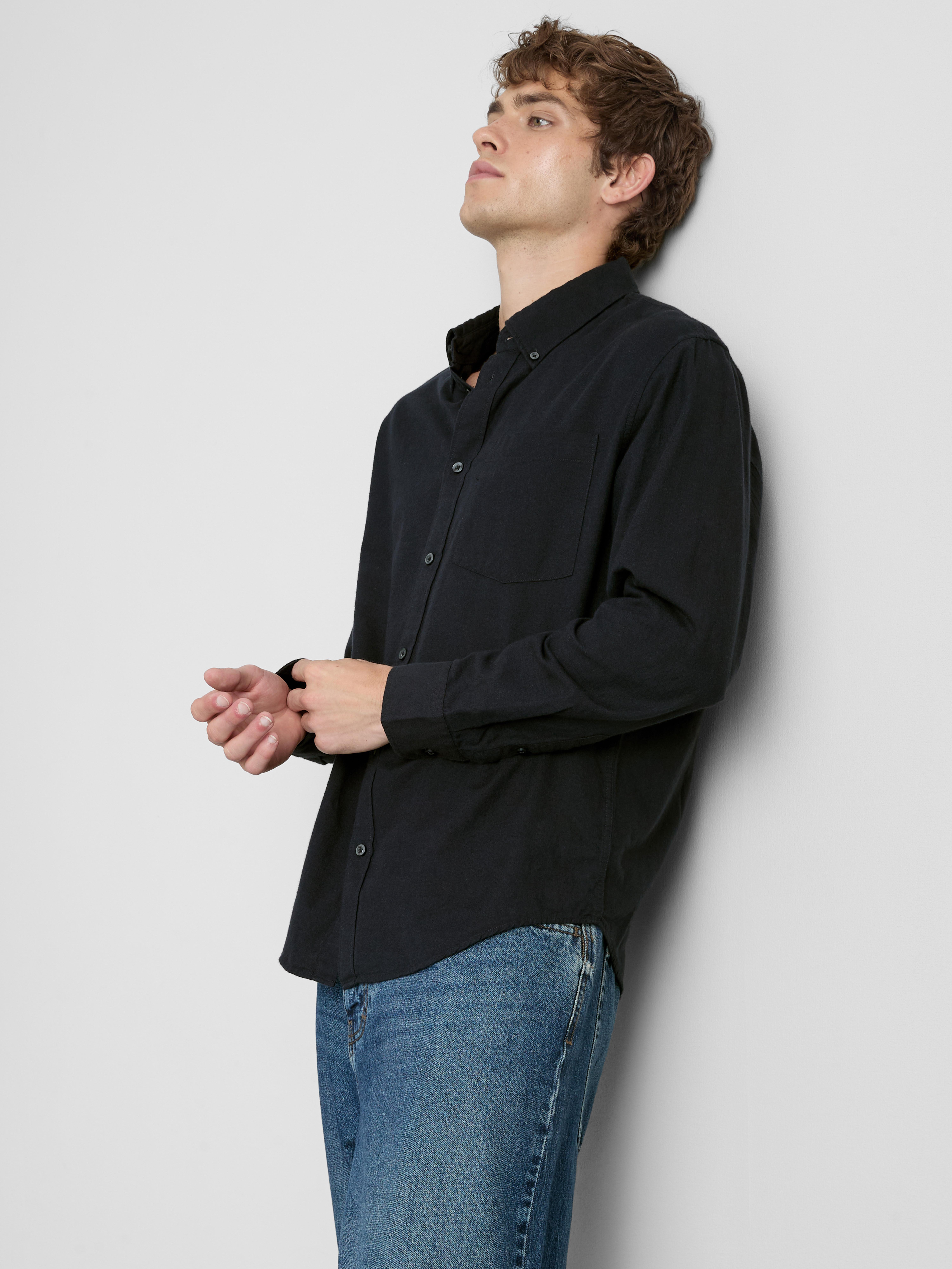 Pure Cotton Button-Down Shirt - Navy