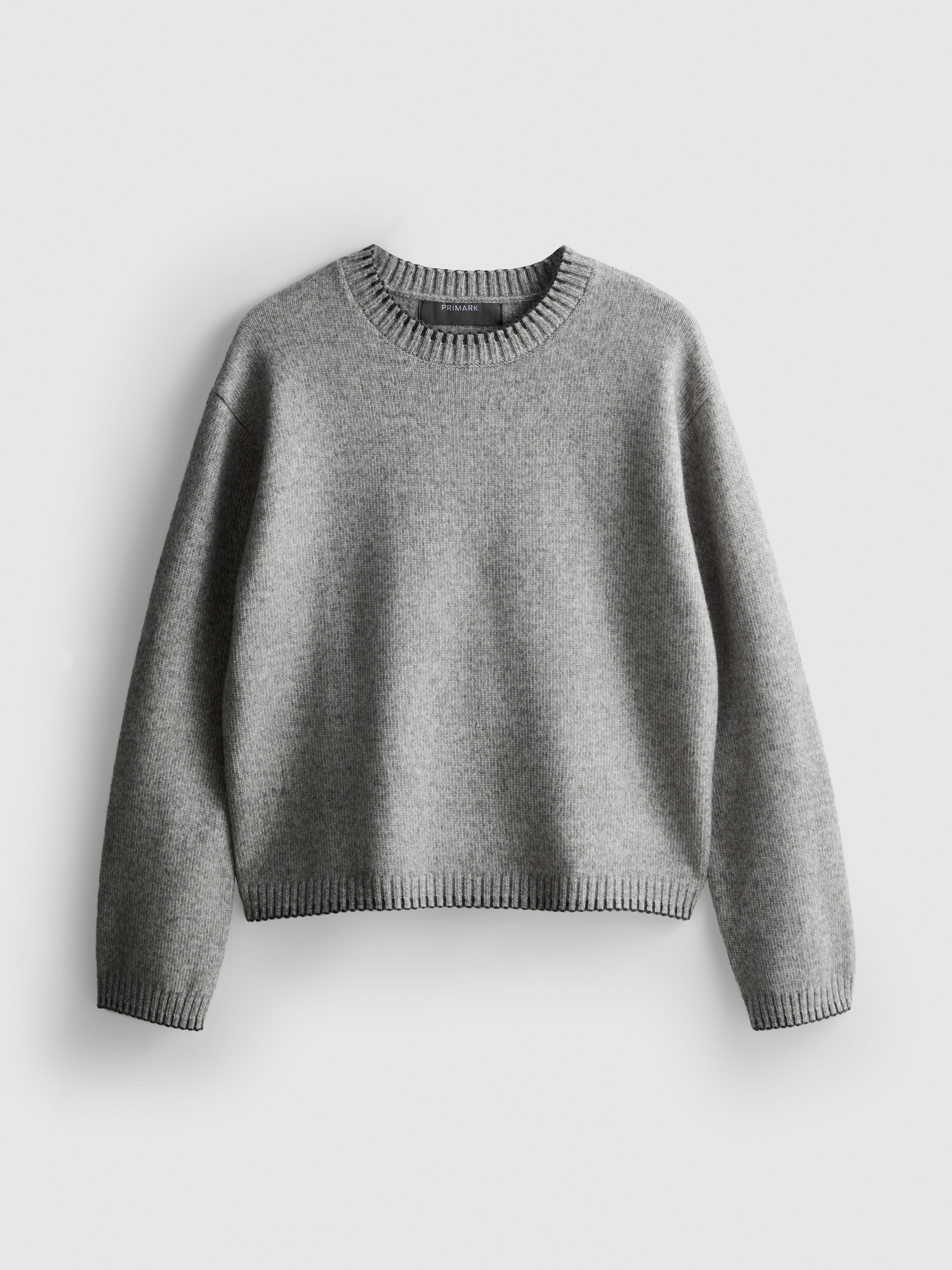 Knitted Stitch-Detail Crewneck Sweater - Gray