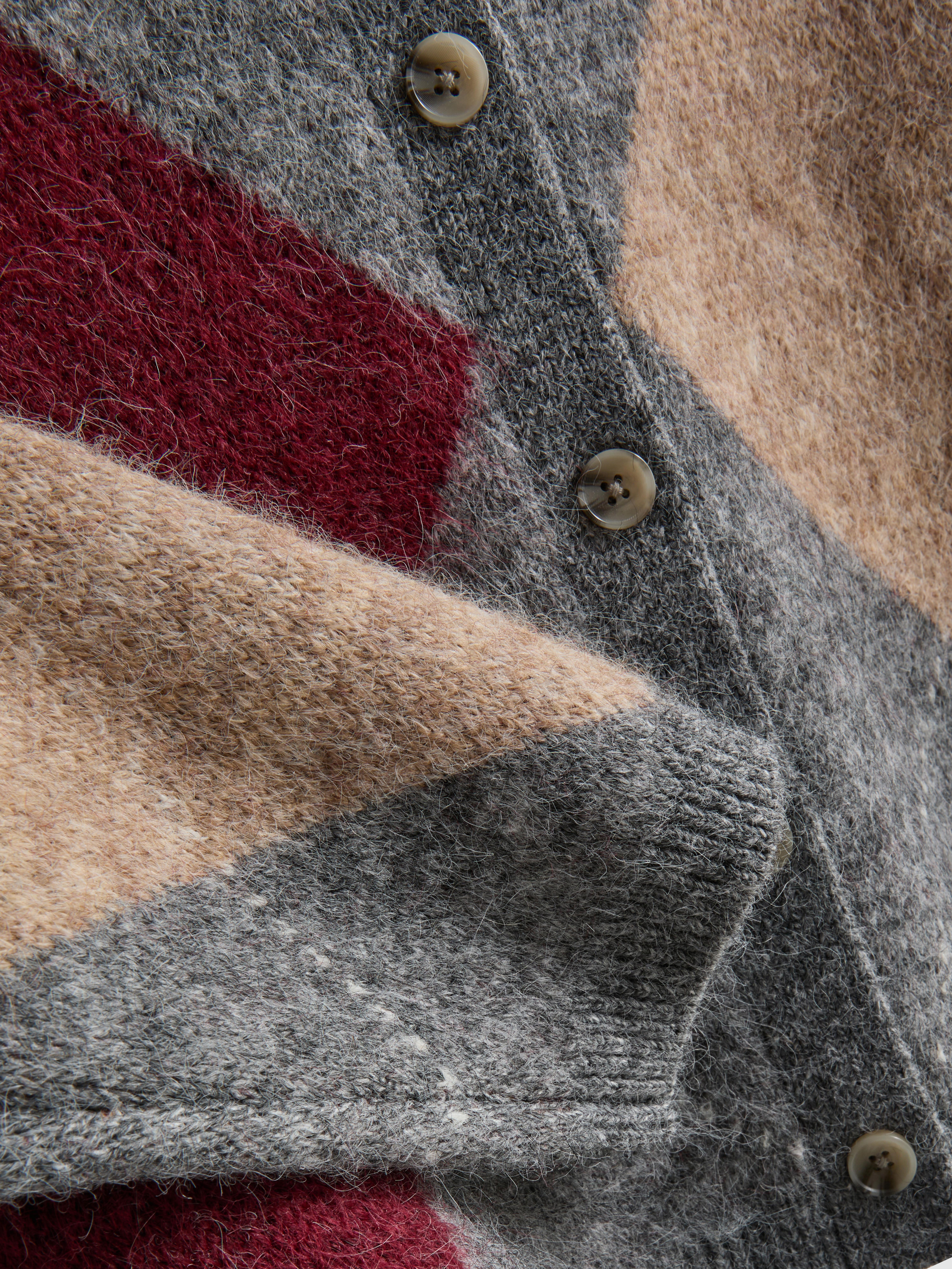 The Edit Argyle Button-Up Cardigan - Gray