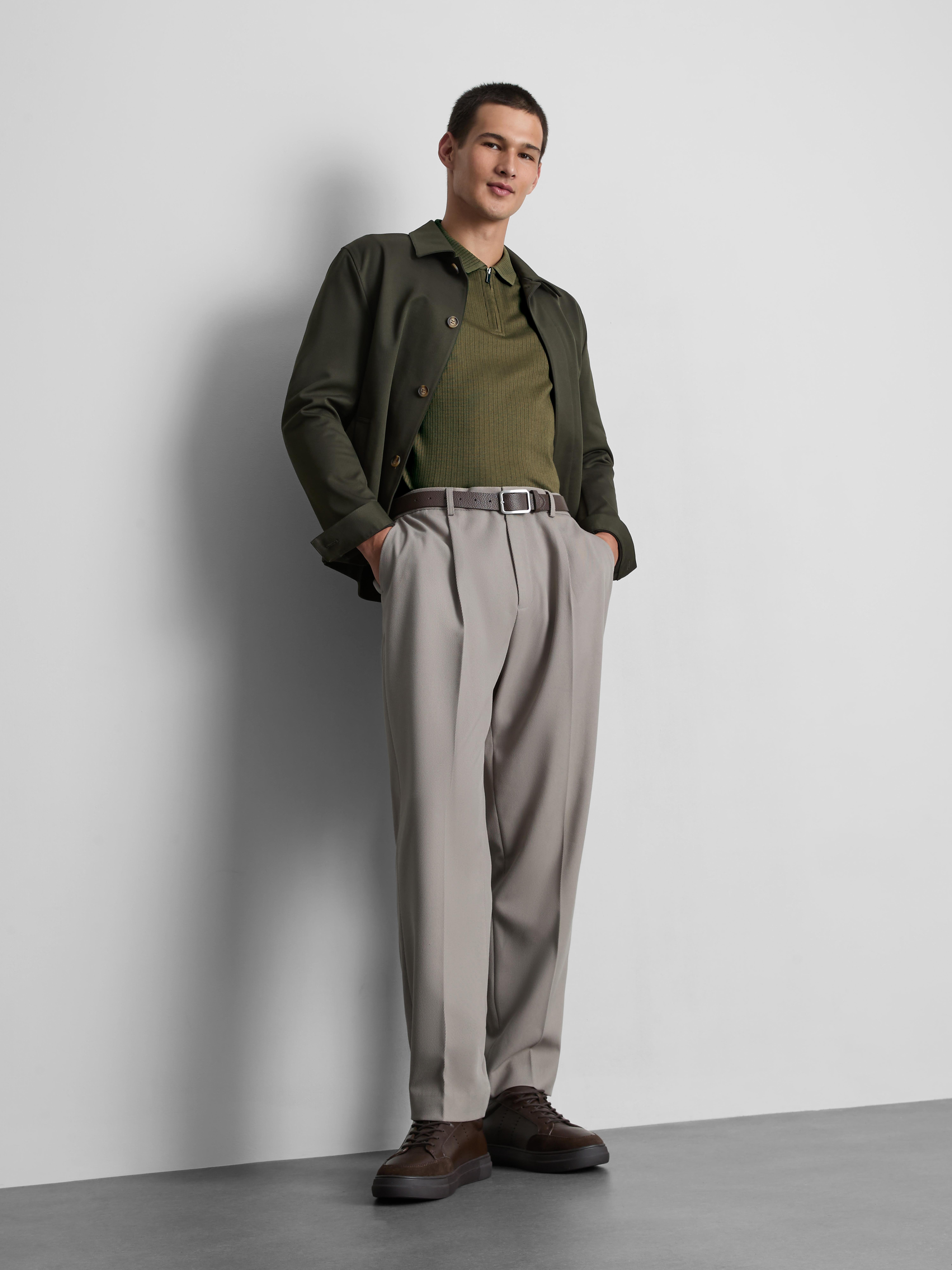The Edit Ribbed Zip Neck Polo Shirt - Olive