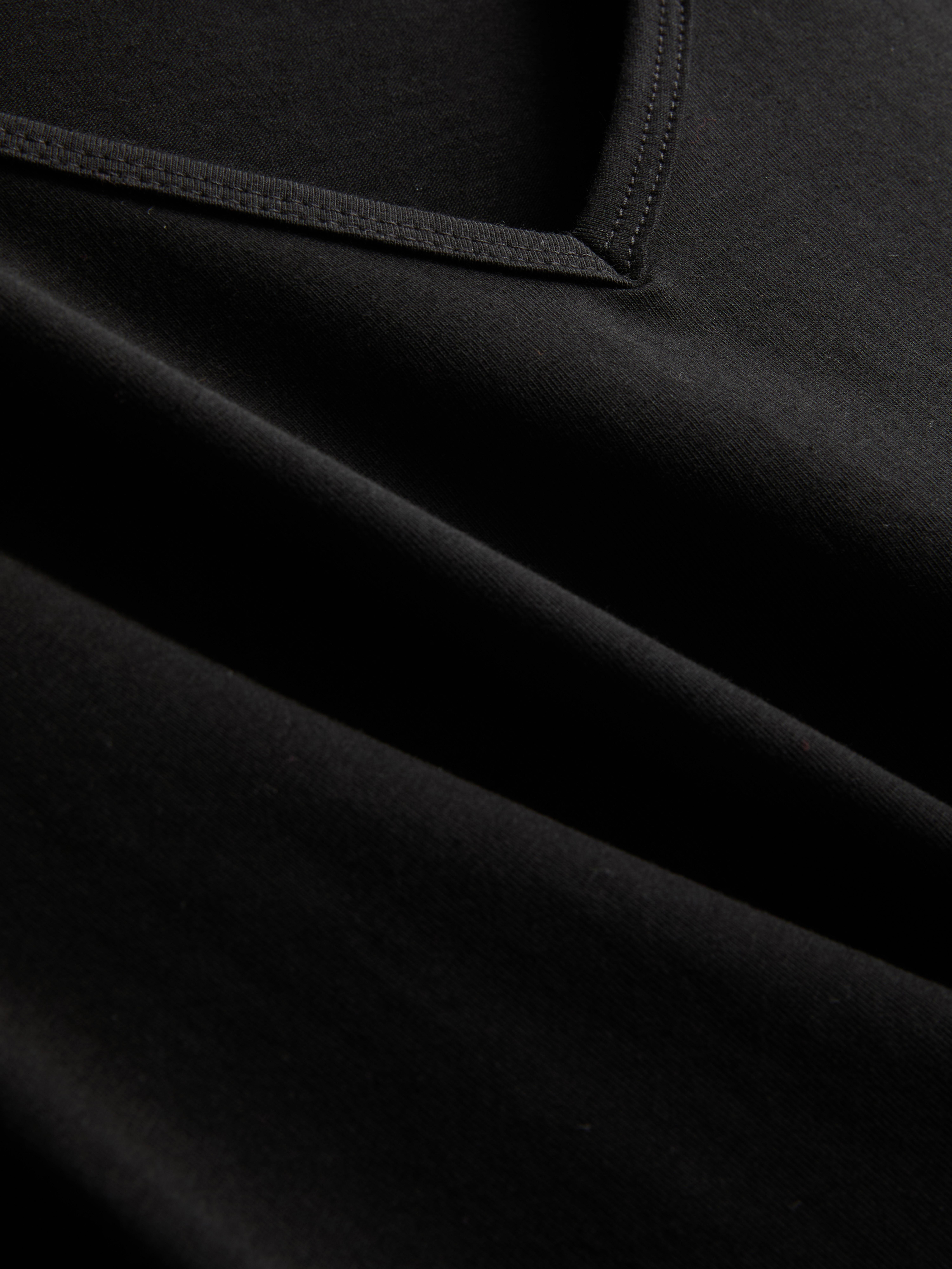 Cotton-Rich Long-Sleeve V-Neck Stretch Top - Black