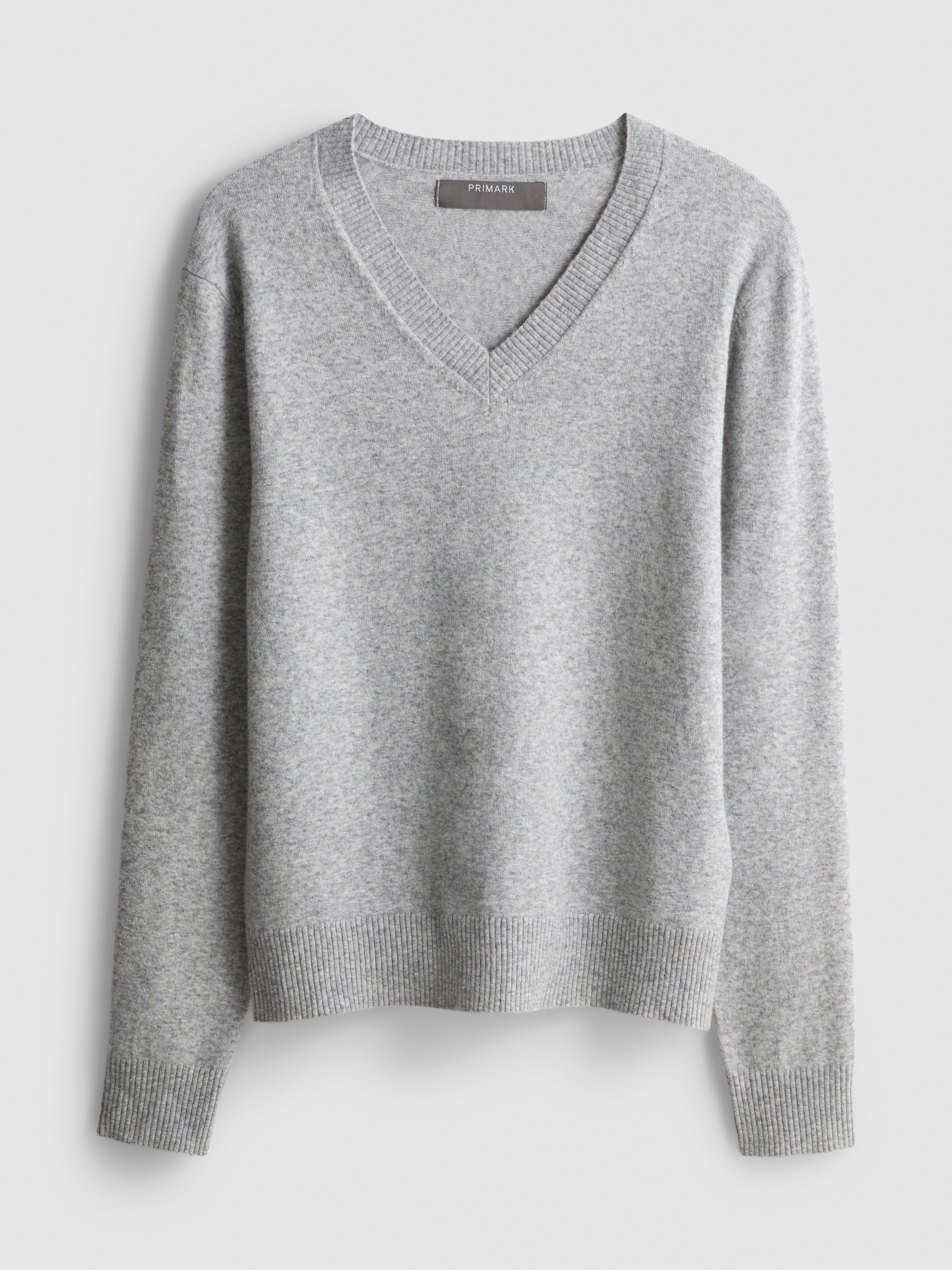 Knitted V-Neck Sweater - Gray