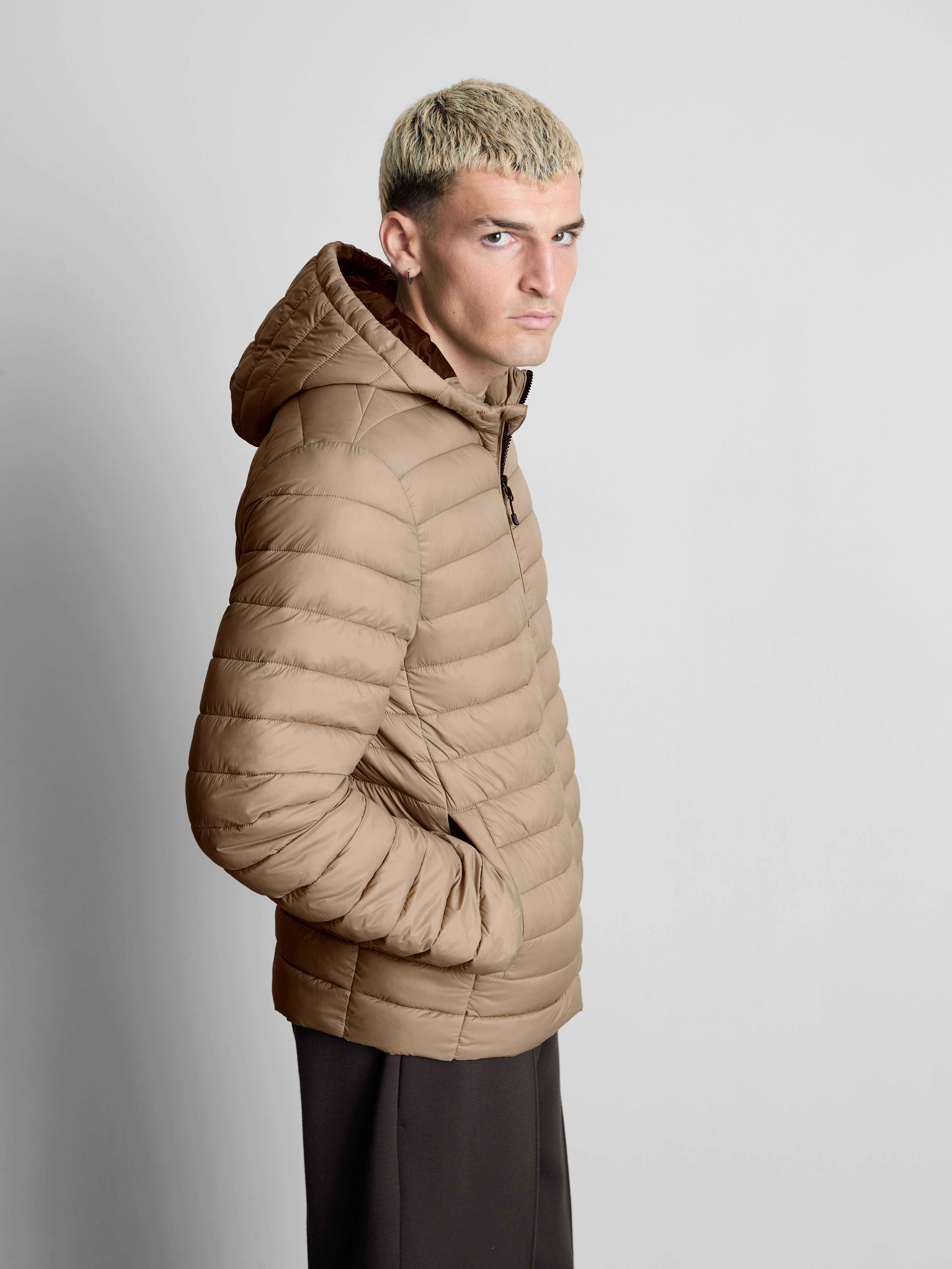 Hooded Padded Jacket - Stone