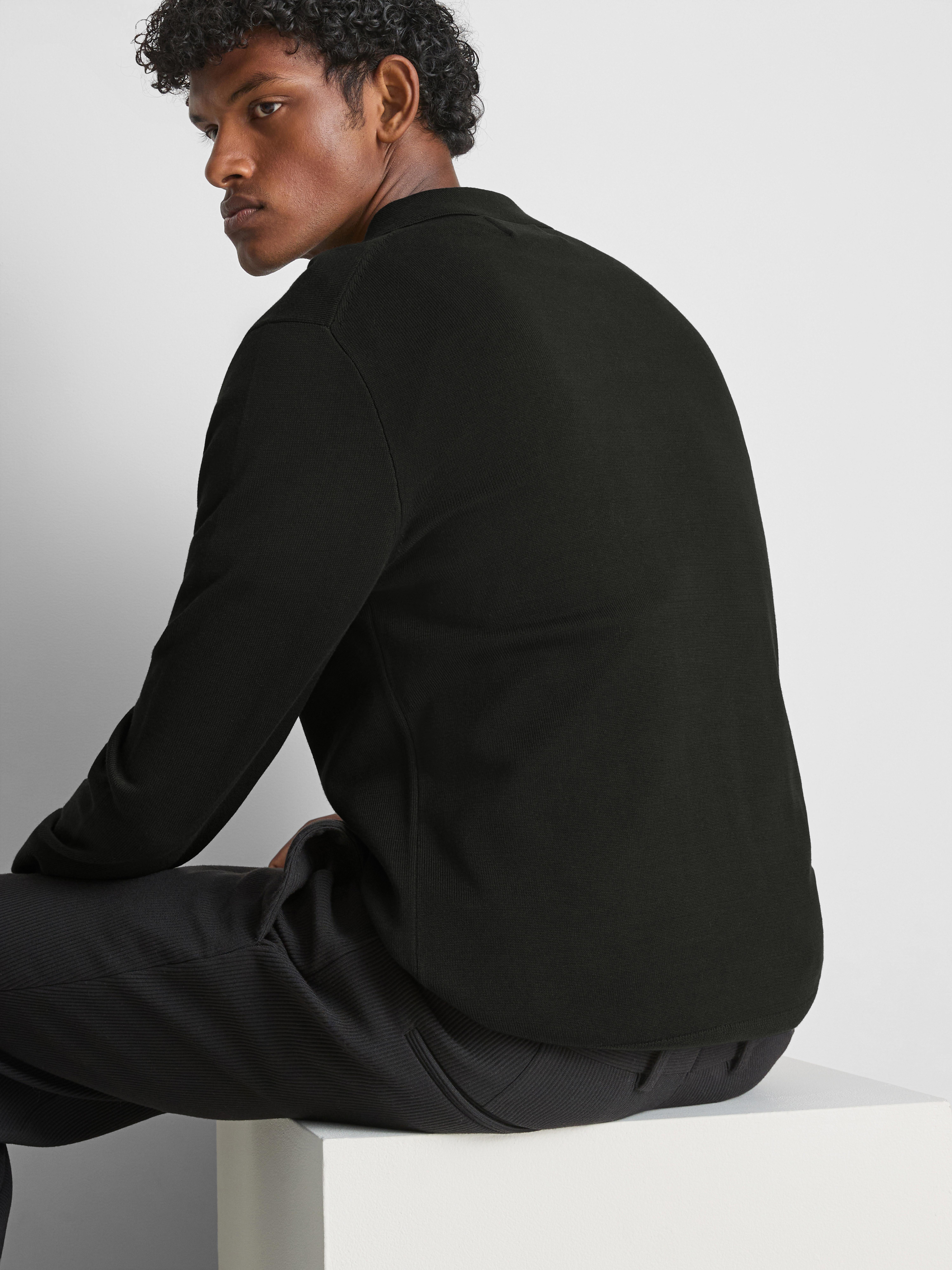 Knitted Long-Sleeve Polo Shirt - Black