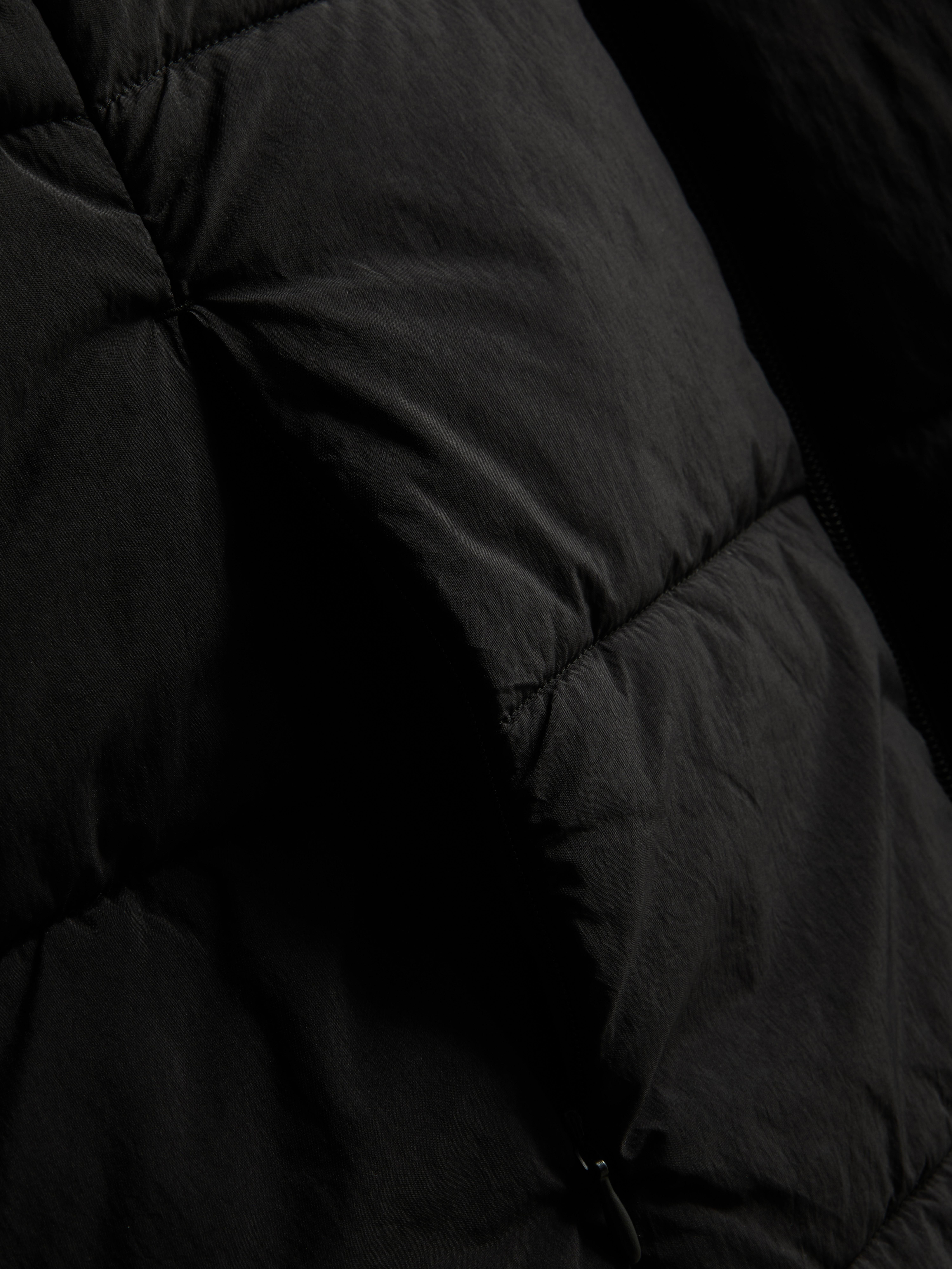 Longline Hooded Puffer Jacket - Black