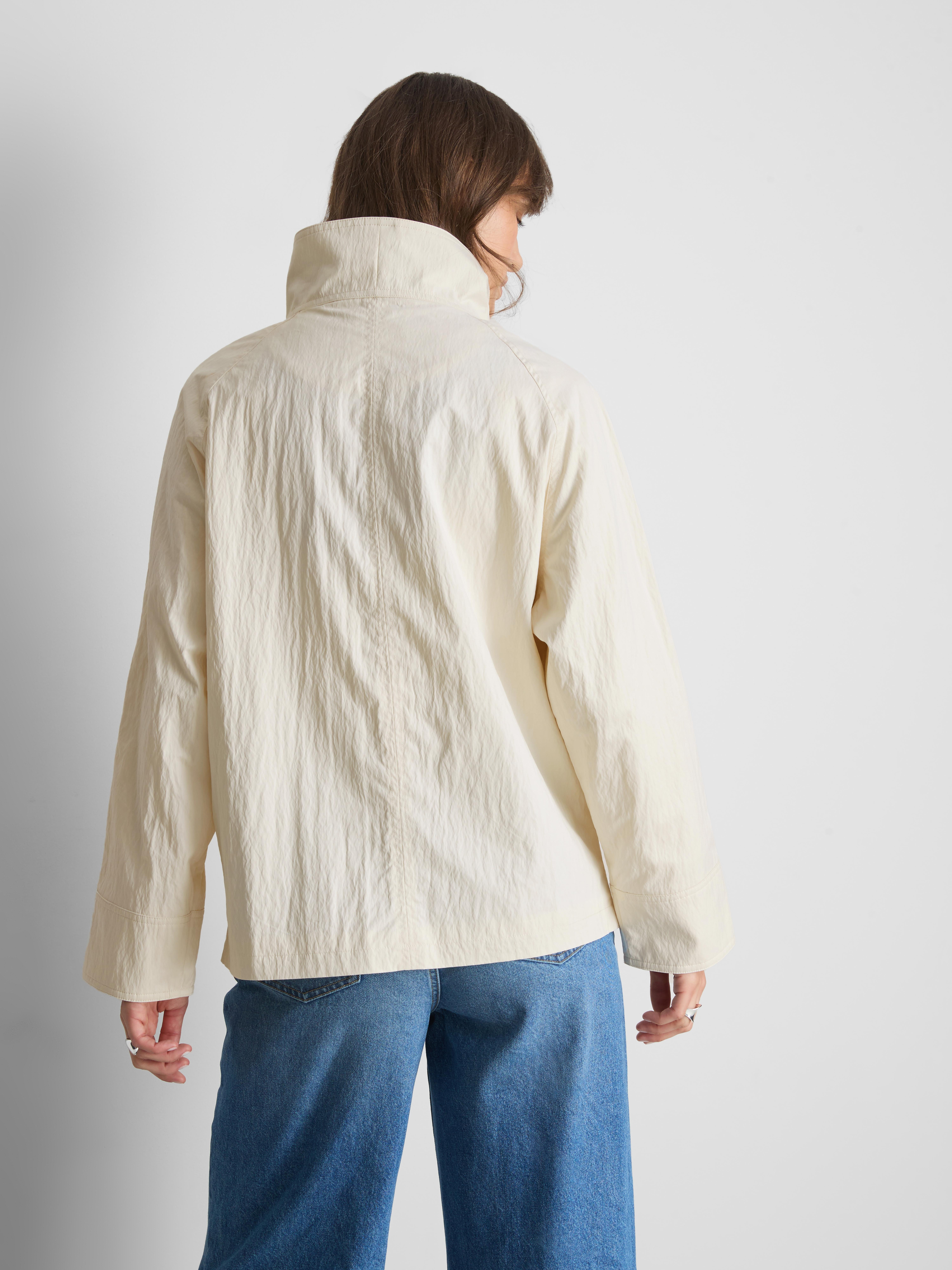 Paula Echevarría Crinkled Relaxed Funnel Neck Jacket - Ivory