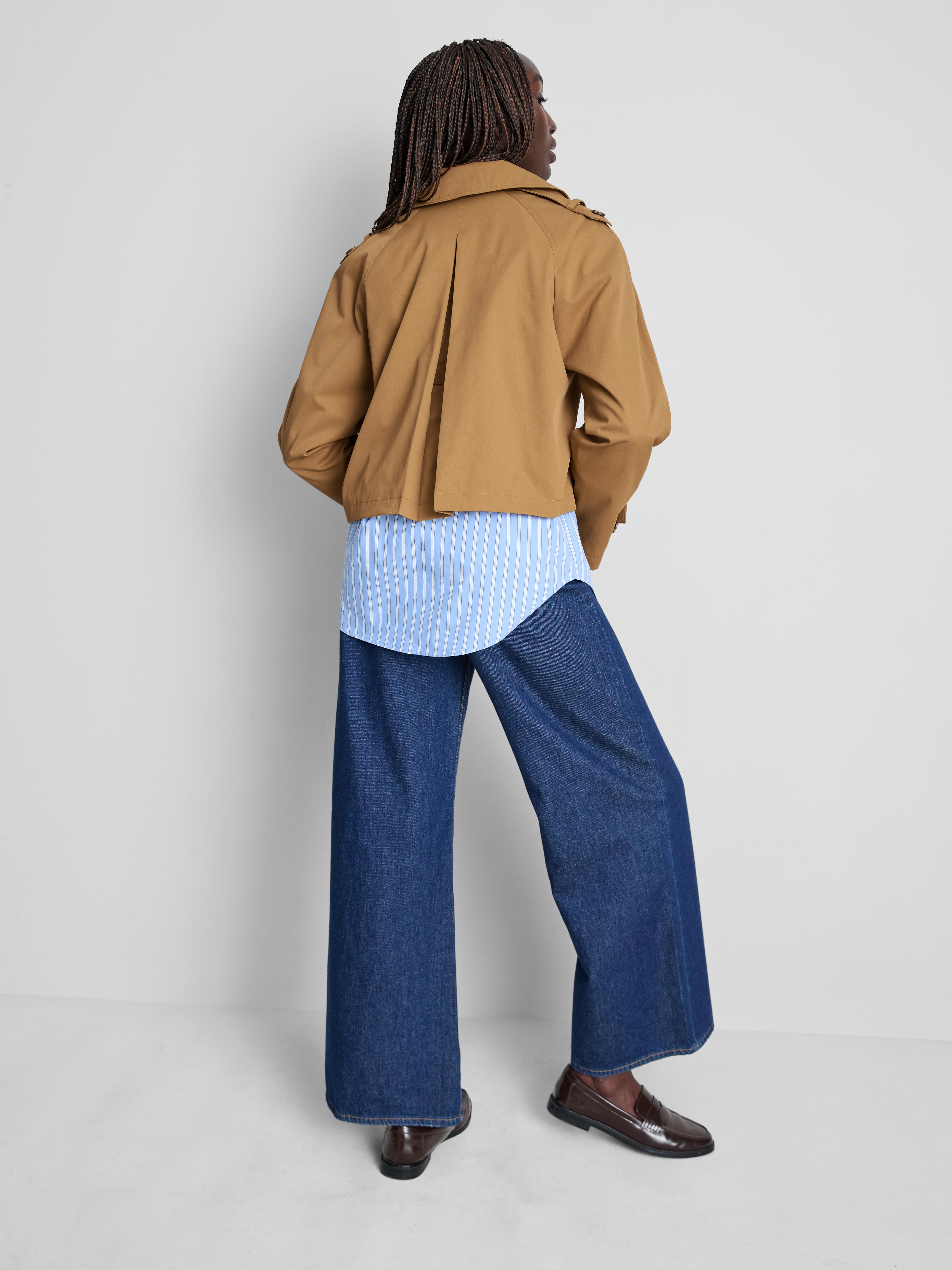 Double-Breasted Boxy Rain Jacket - Caramel