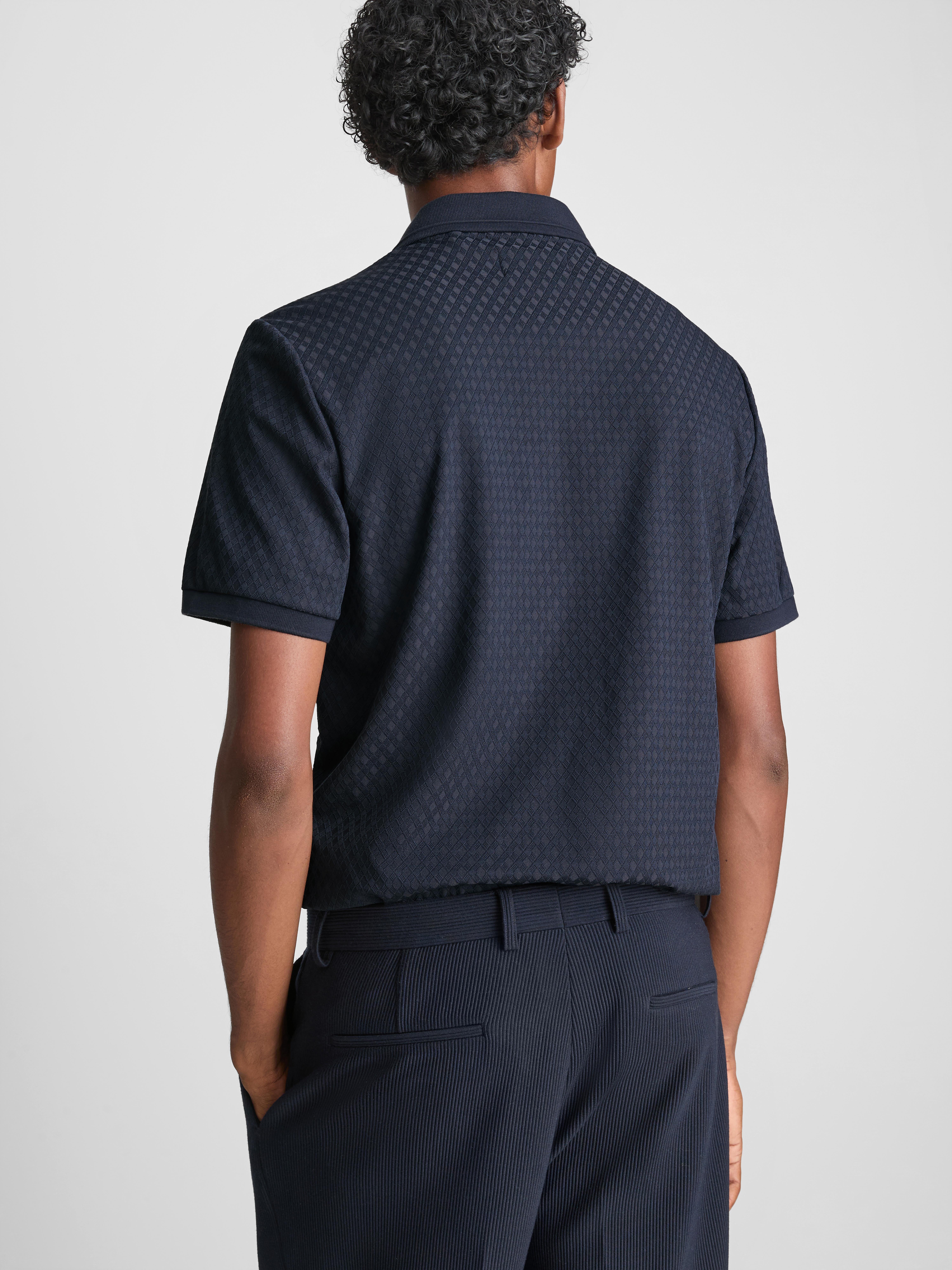 The Edit Textured Zip Polo Shirt - Navy