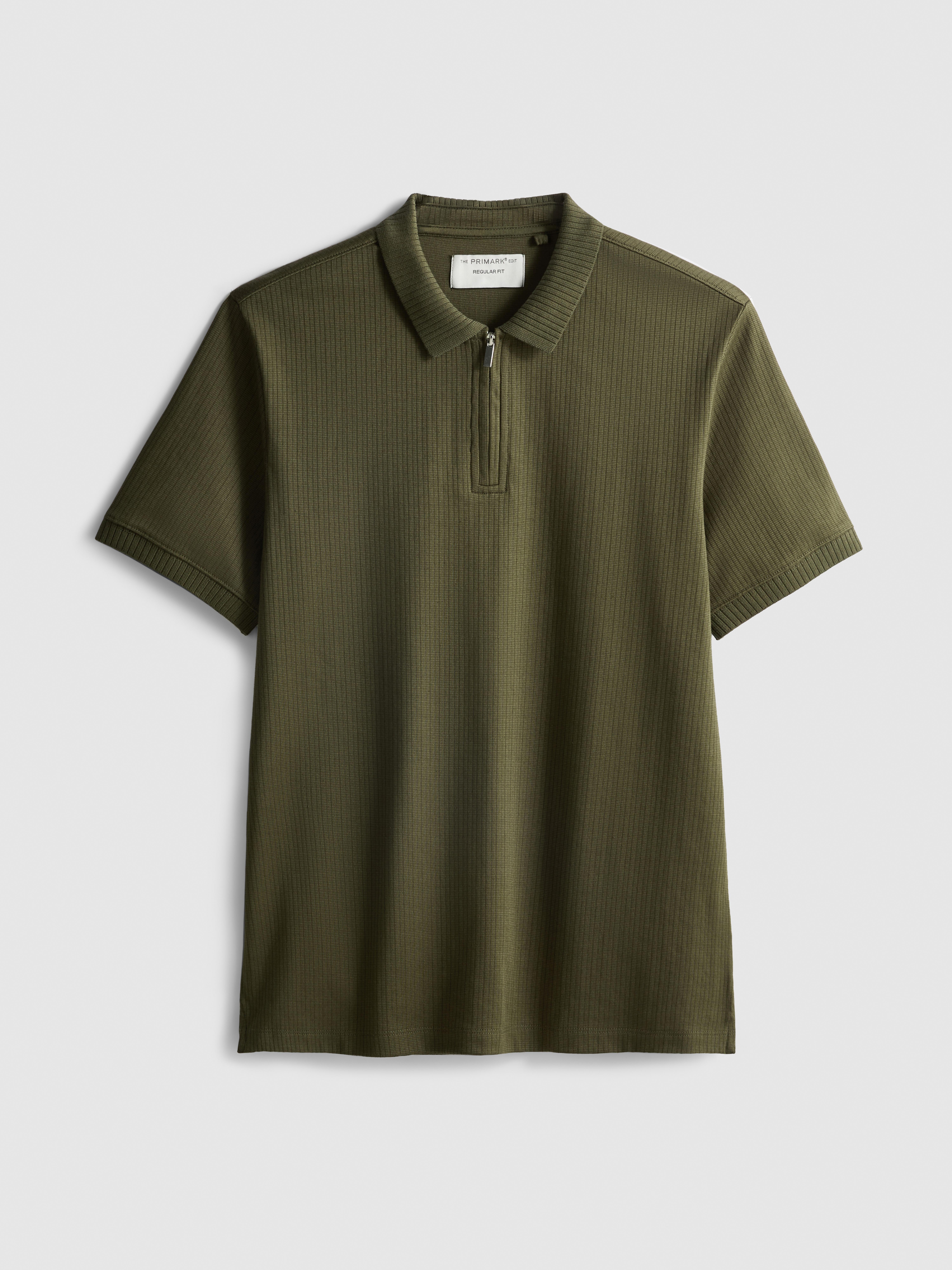The Edit Ribbed Zip Neck Polo Shirt - Olive