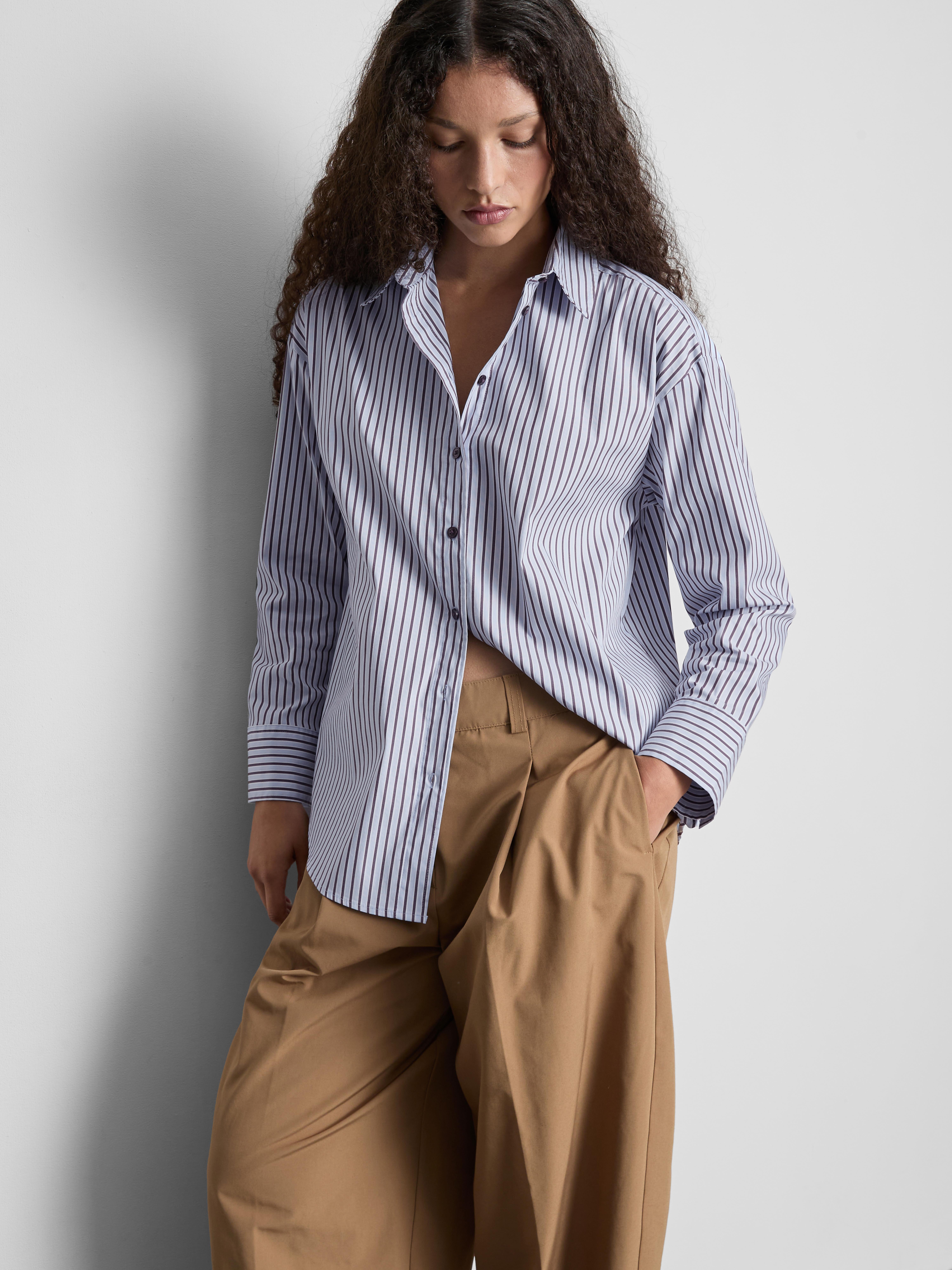 The Edit | Cotton Rich Striped Poplin Shirt - Light Blue