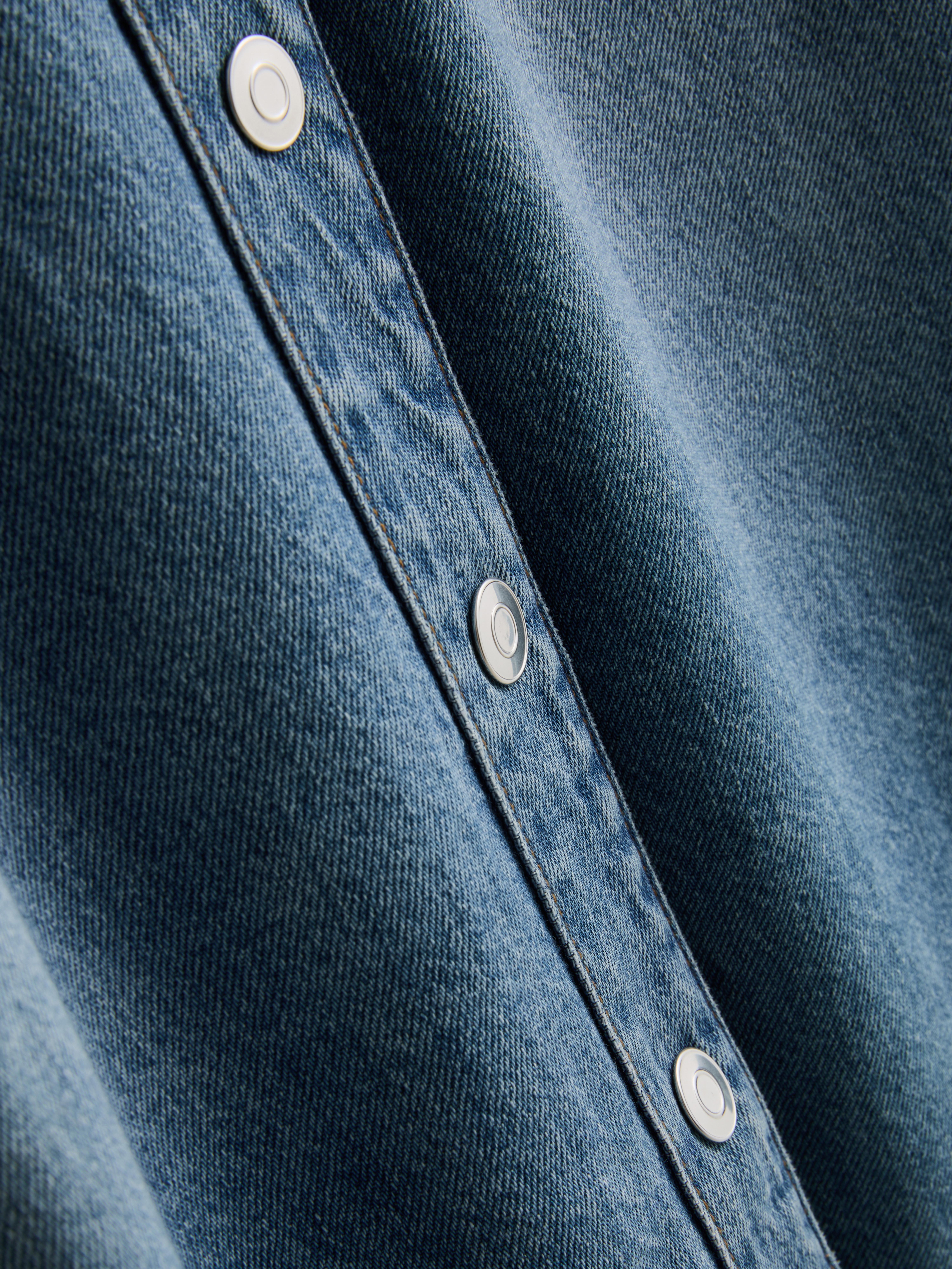 Relaxed Cotton Denim Button-Up Shirt - Mid Blue