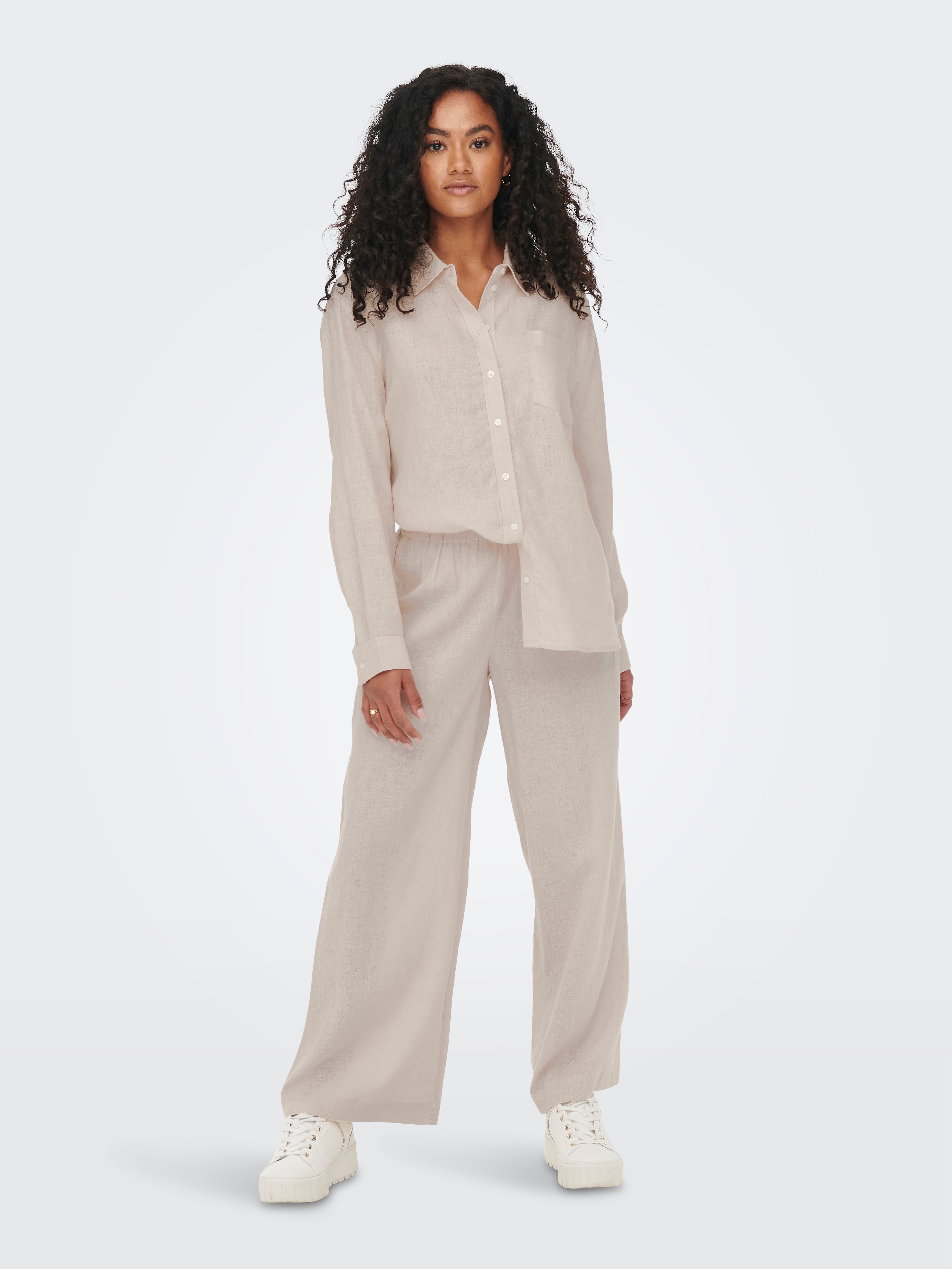 ONLBRUXELLES Straight Fit Linen Trousers Moonbeam