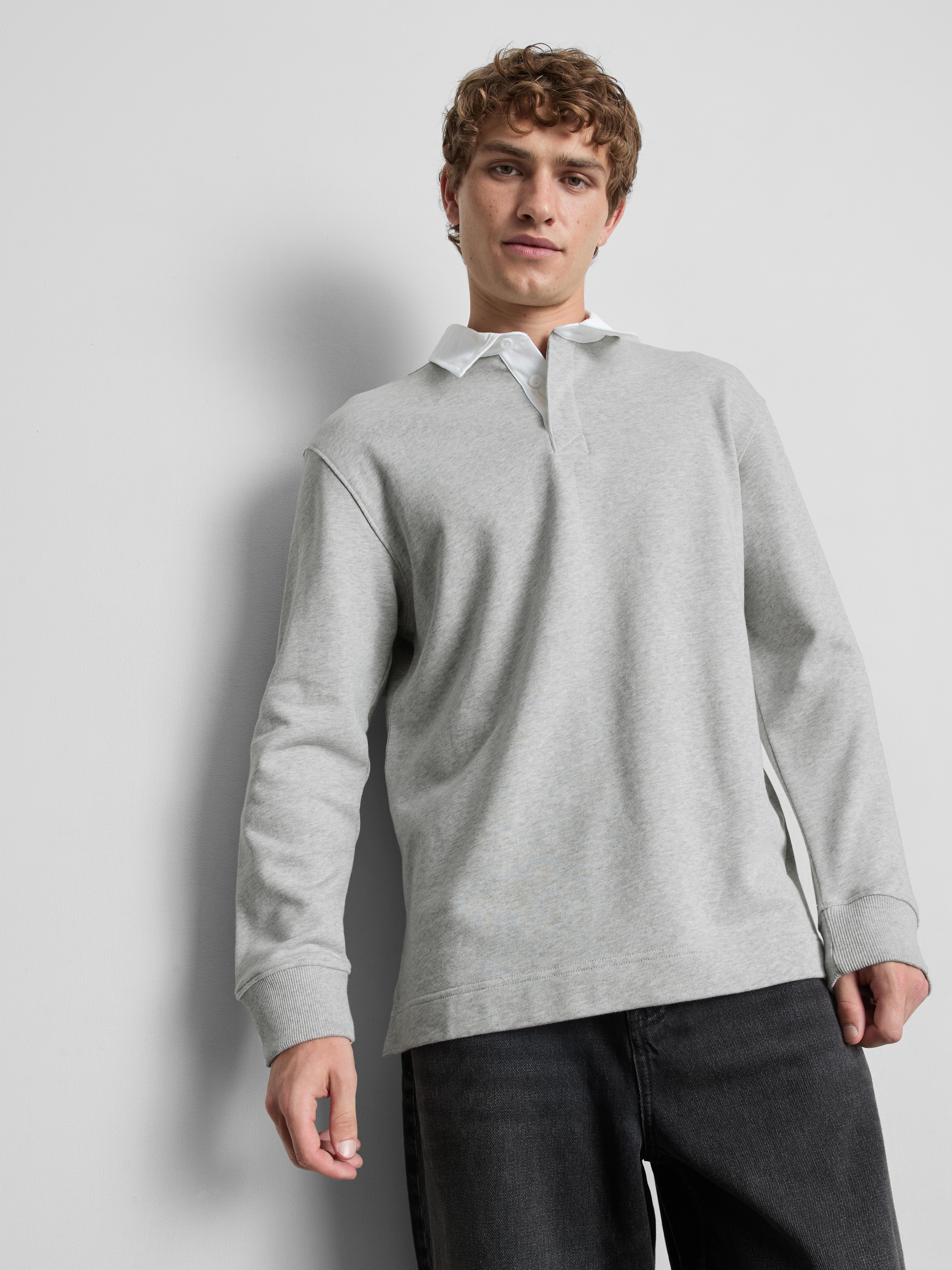 Cotton-Rich Oversized Collared Shirt - Gray