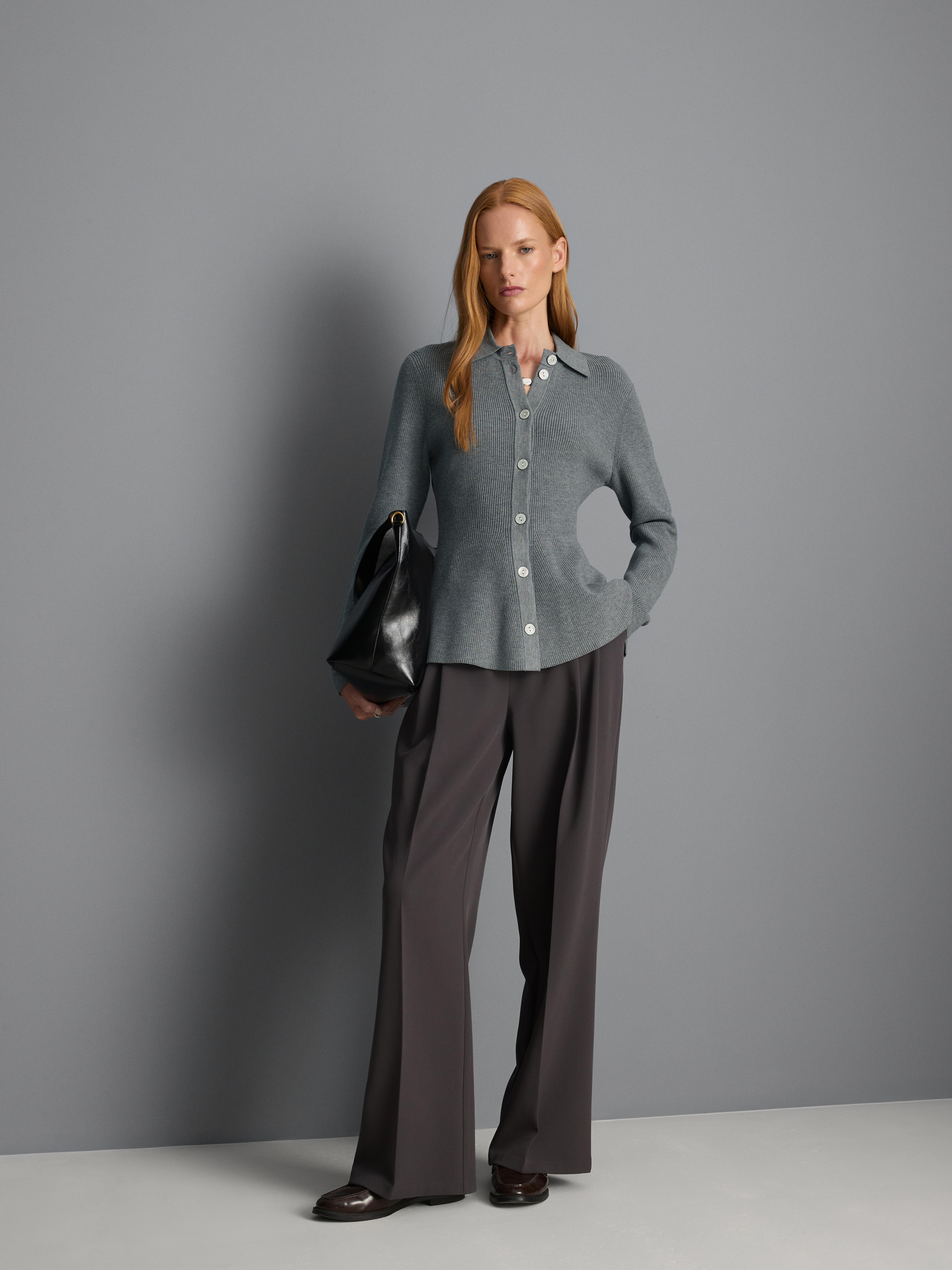 Knitted Peplum Cardigan - Dark Gray