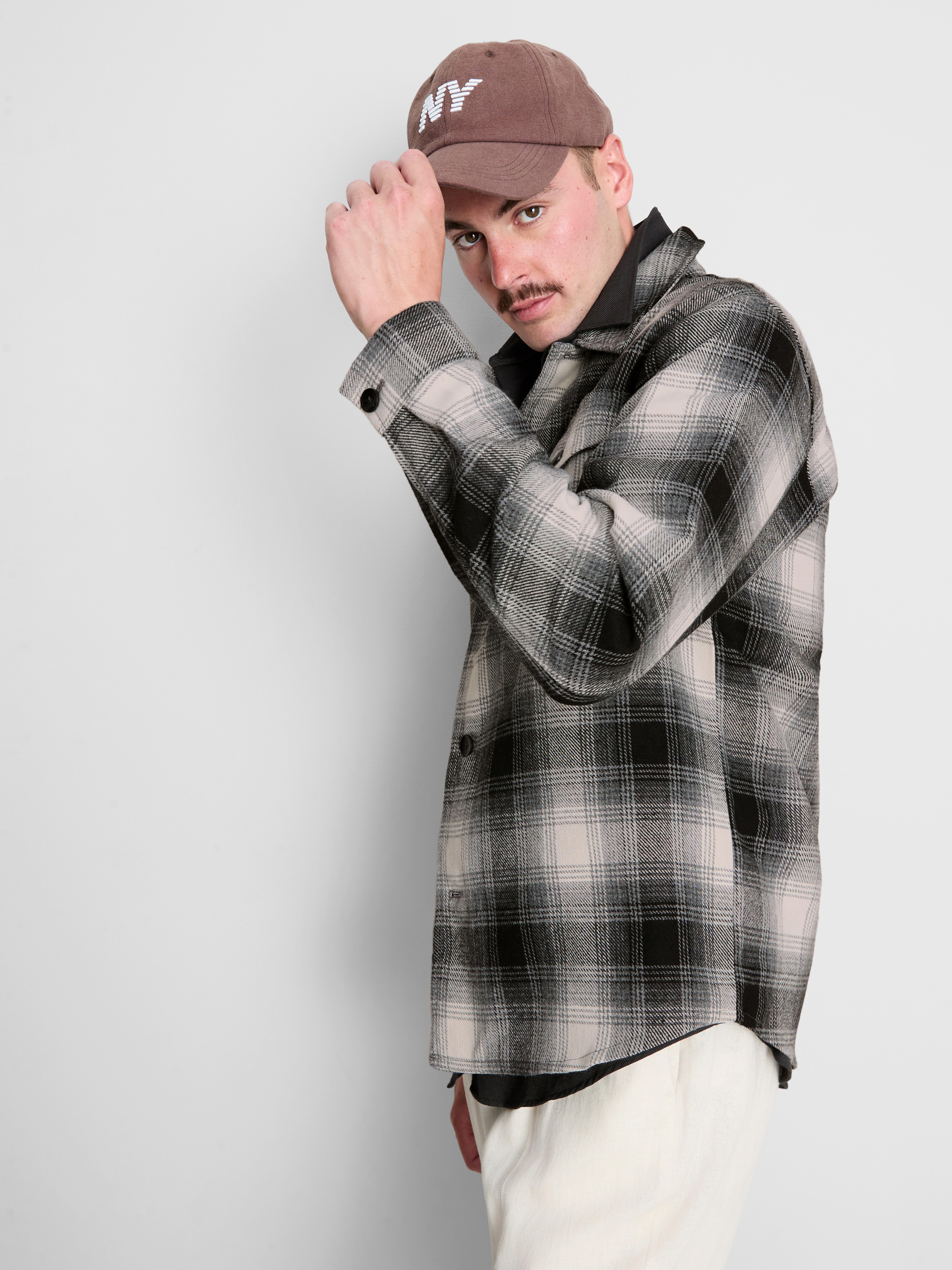 Plaid Button-Up Overshirt - Gray