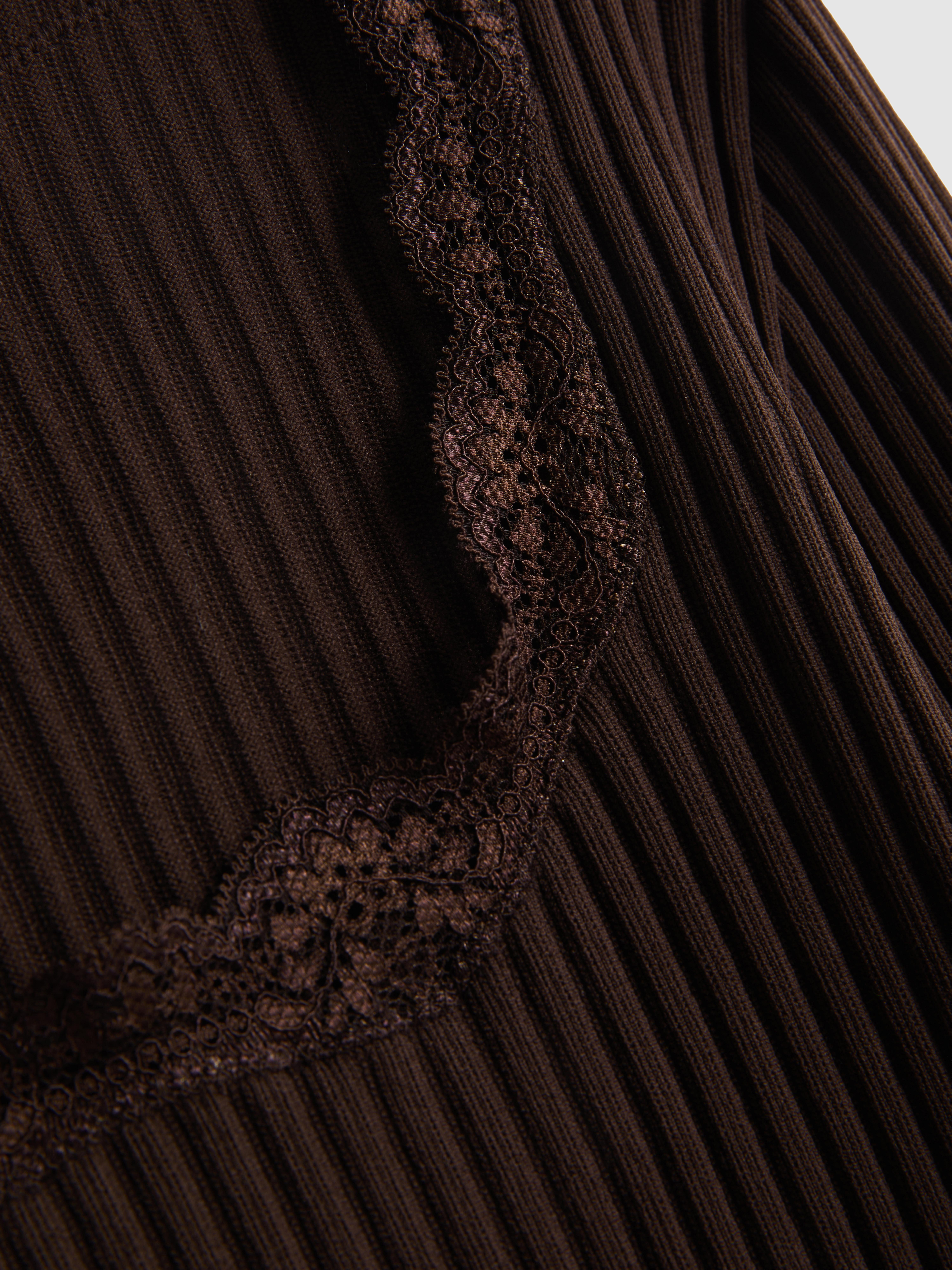 Ribbed Long-Sleeve Squareneck Top - Chocolate