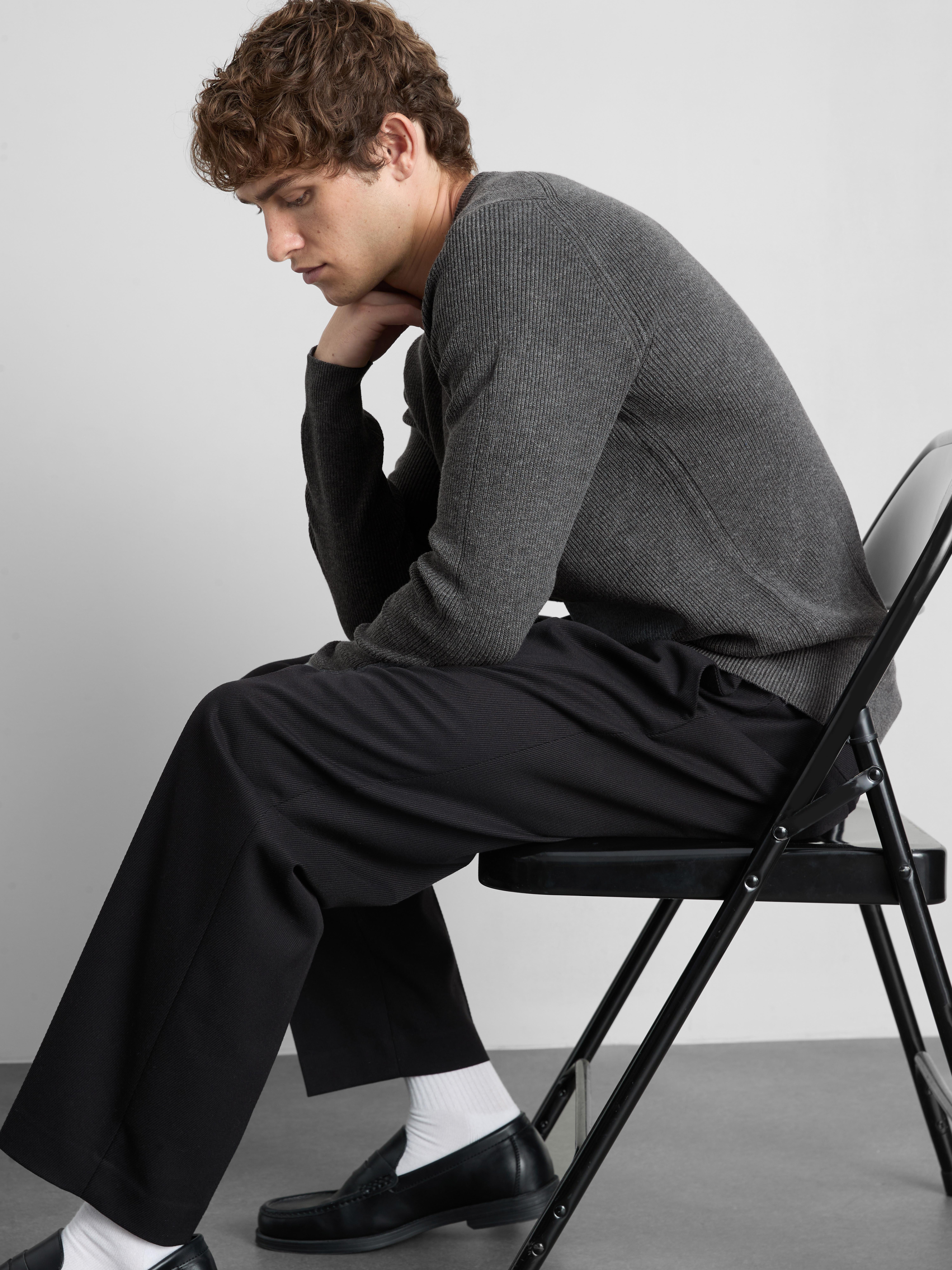 Ribbed Crewneck Sweater - Charcoal
