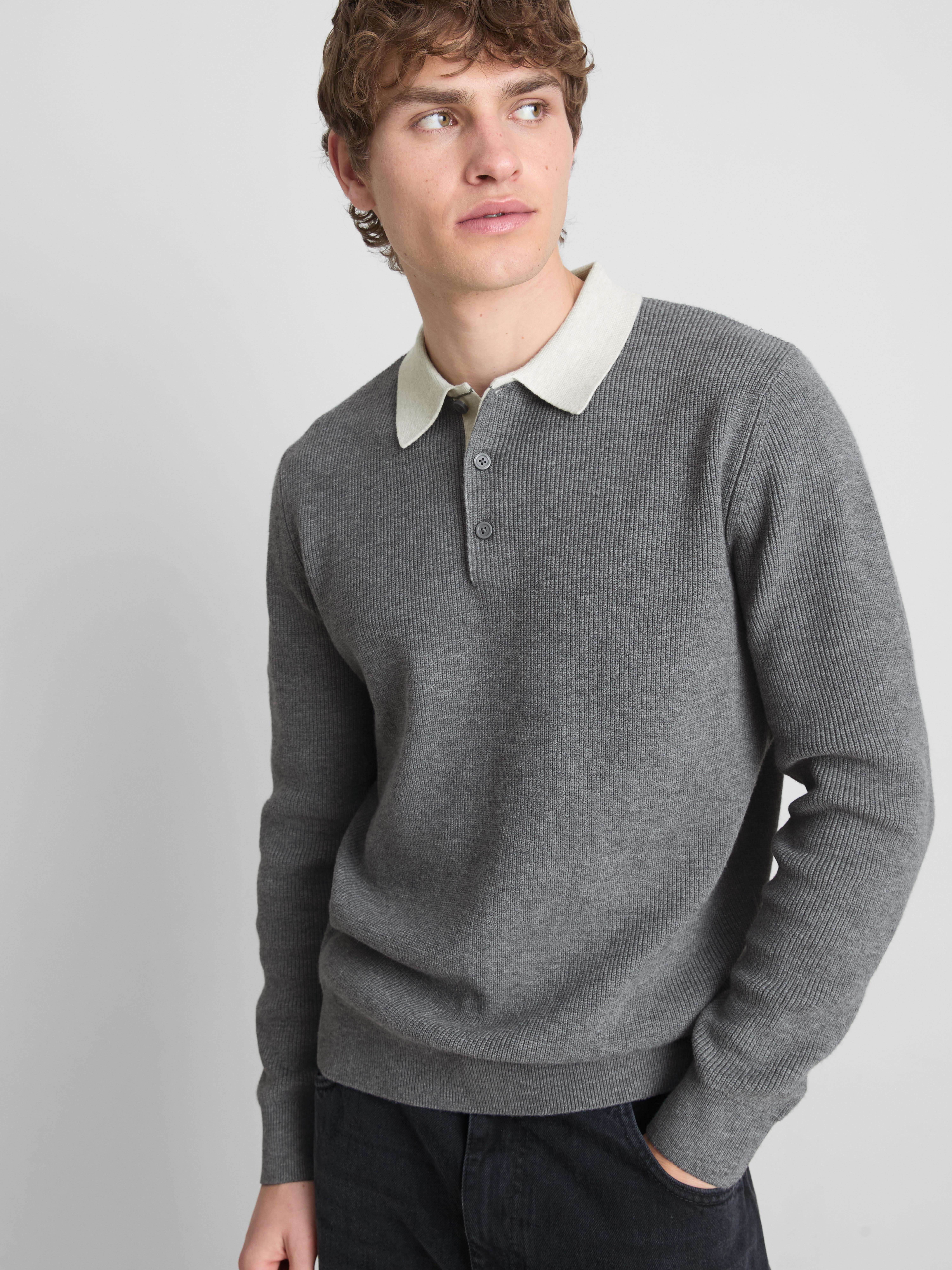 Knit Polo Sweater - Charcoal