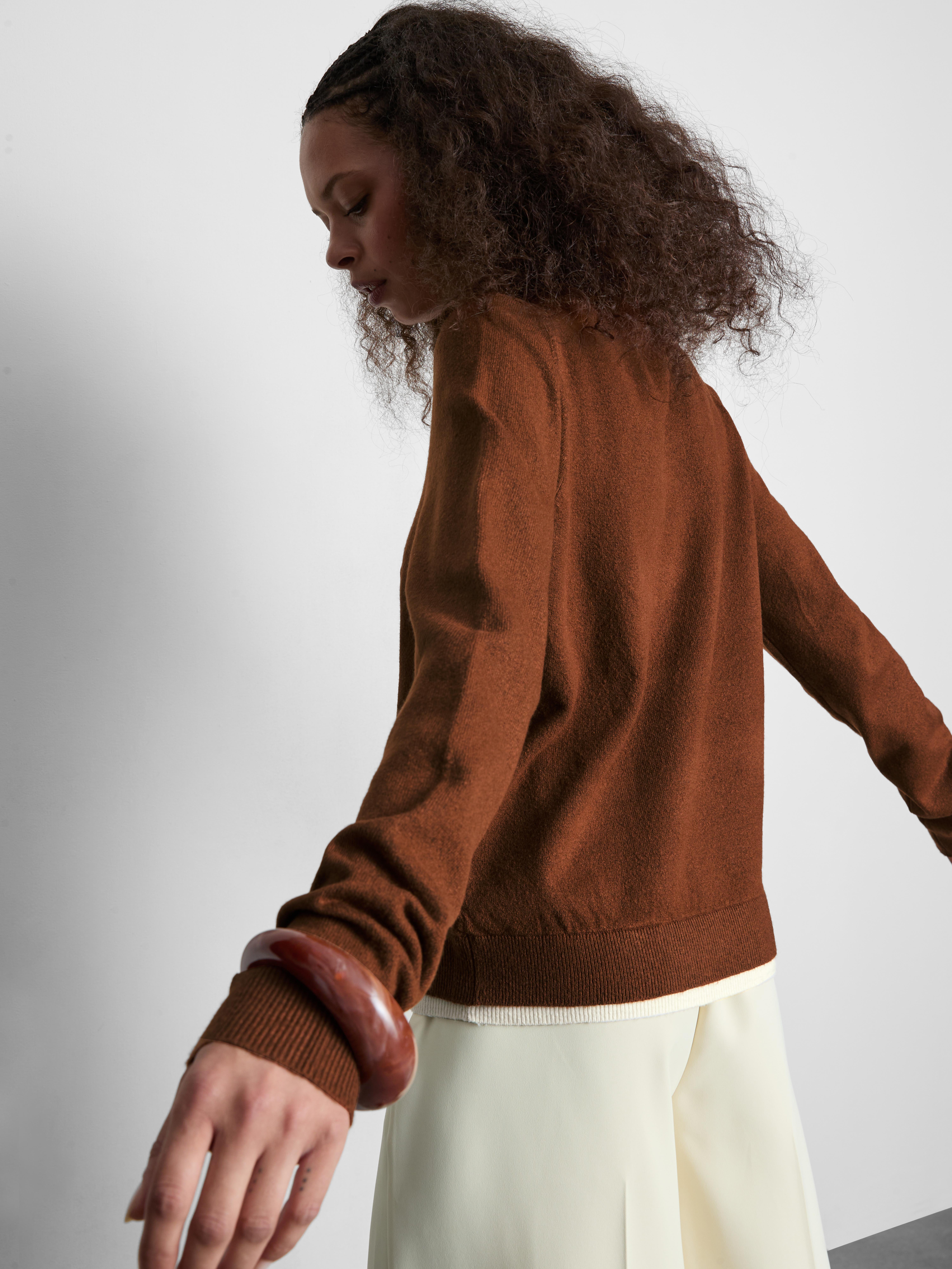 Knitted Double Layer Crew Neck Sweater - Caramel
